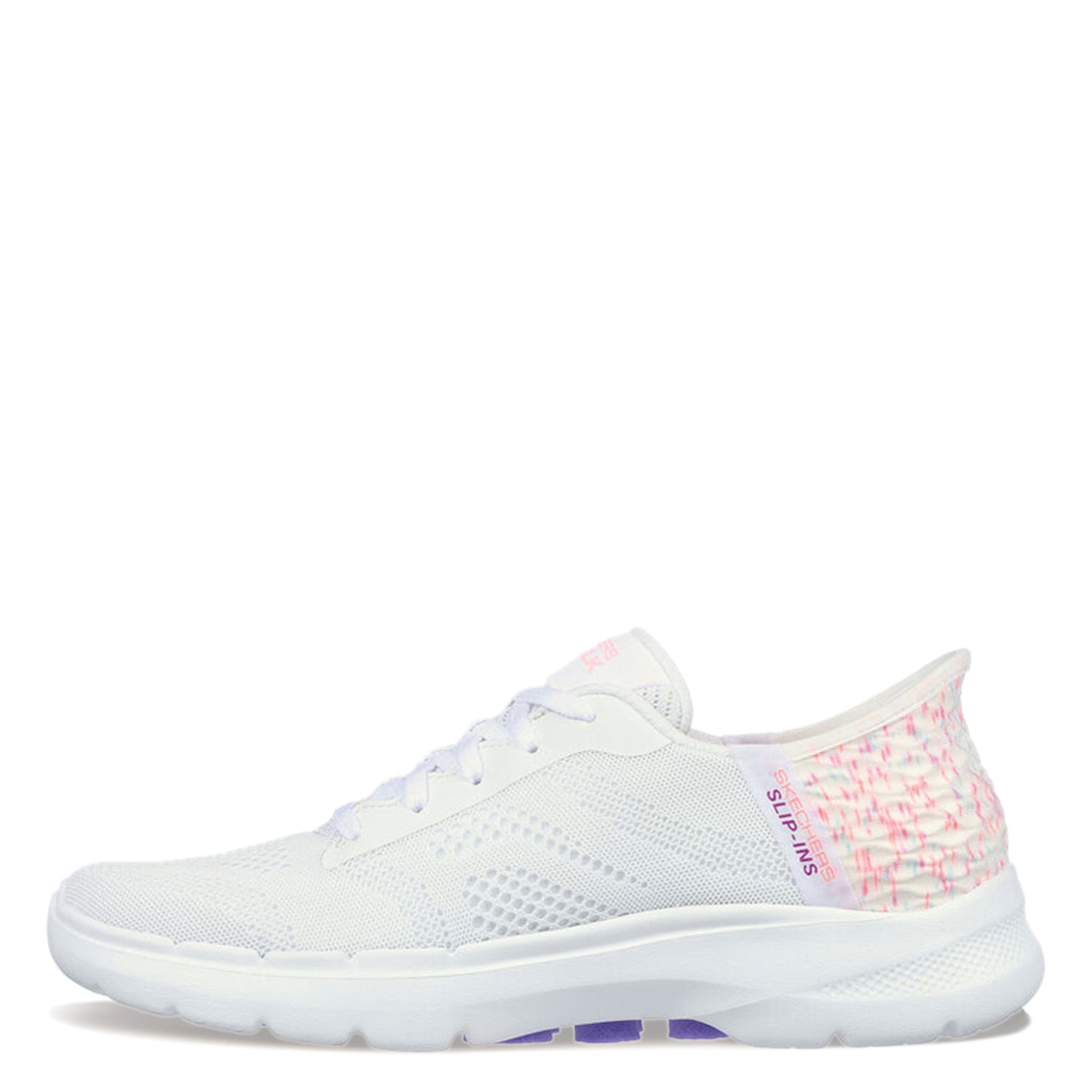 Peltz Shoes  Women's Skechers Slip-ins: GO WALK 6 - Vivid Idea Walking Shoe WHITE PINK CORAL 124627-WMLT
