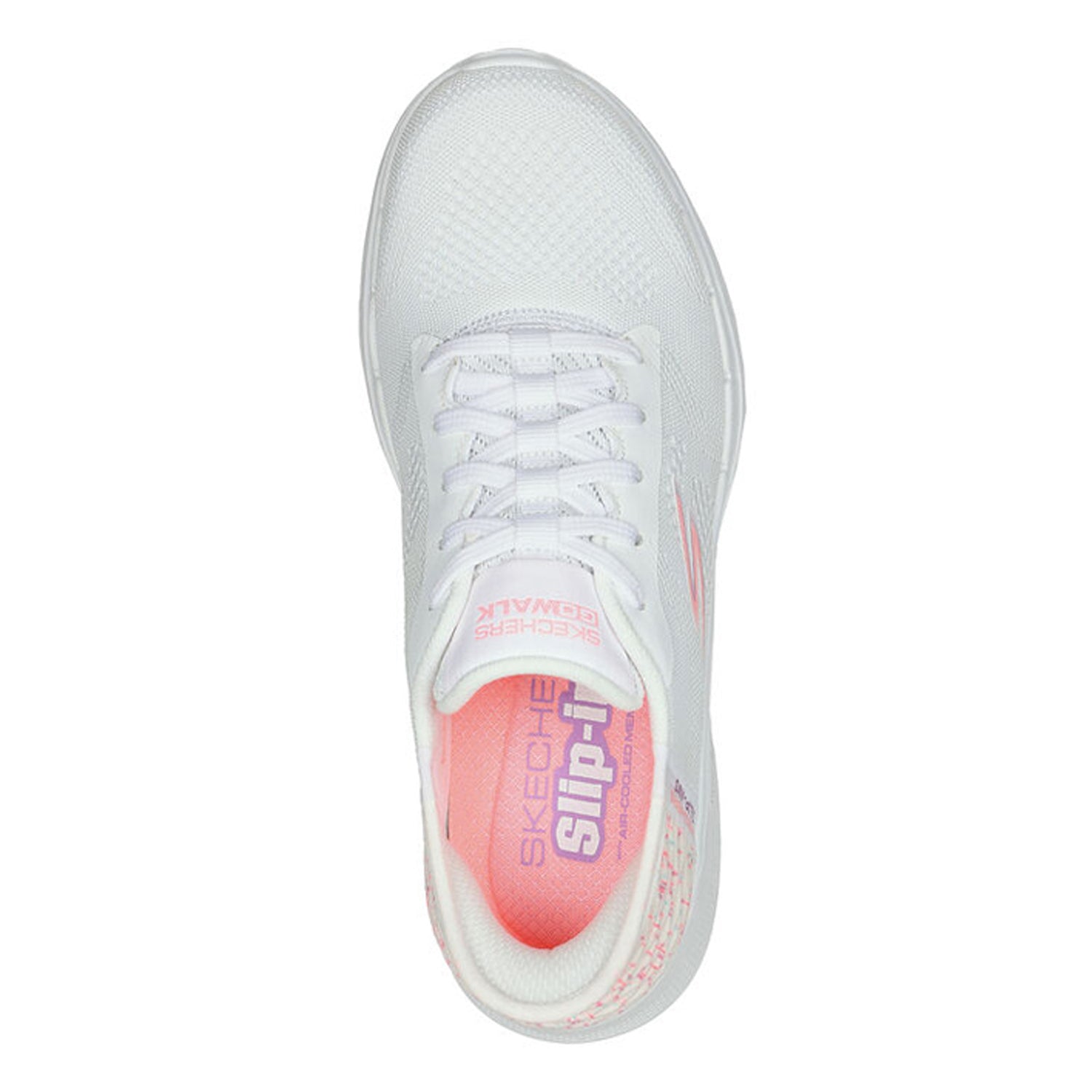 Peltz Shoes  Women's Skechers Slip-ins: GO WALK 6 - Vivid Idea Walking Shoe WHITE PINK CORAL 124627-WMLT