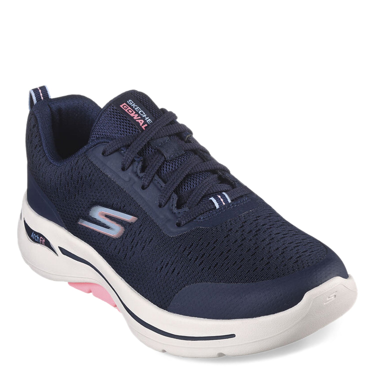 Peltz Shoes  Women's Skechers GO WALK Arch Fit - Uptown Summer Sneaker - Wide Width NAVY PINK 124887W-NVPK