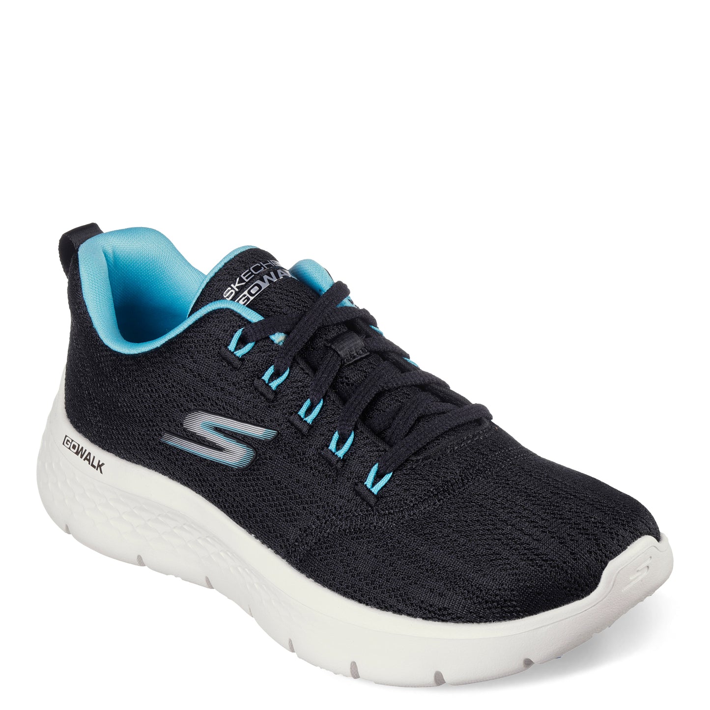 Peltz Shoes  Women's Skechers GO WALK FLEX - Striking Look Walking Shoe BLACK AQUA 124960-BKAQ