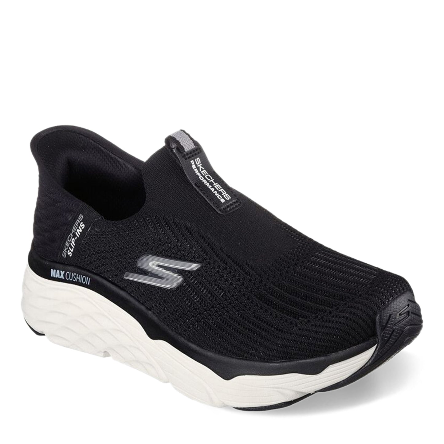 Peltz Shoes  Women's Skechers Slip-ins: Max Cushioning - Smooth Sneaker BLACK / WHITE 128571-BKW