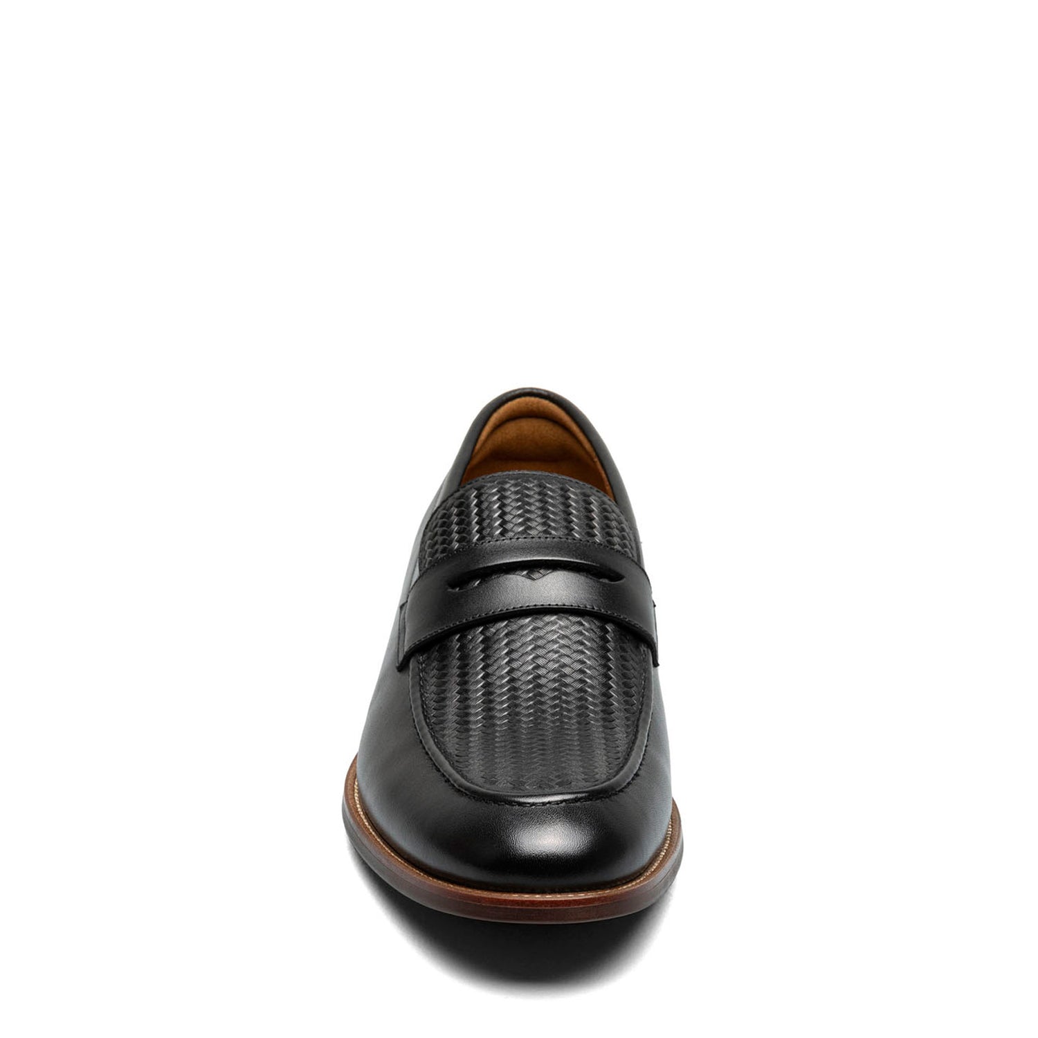Peltz Shoes  Men's Florsheim Rucci Weave Moc Toe Penny Loafer BLACK 13408-001