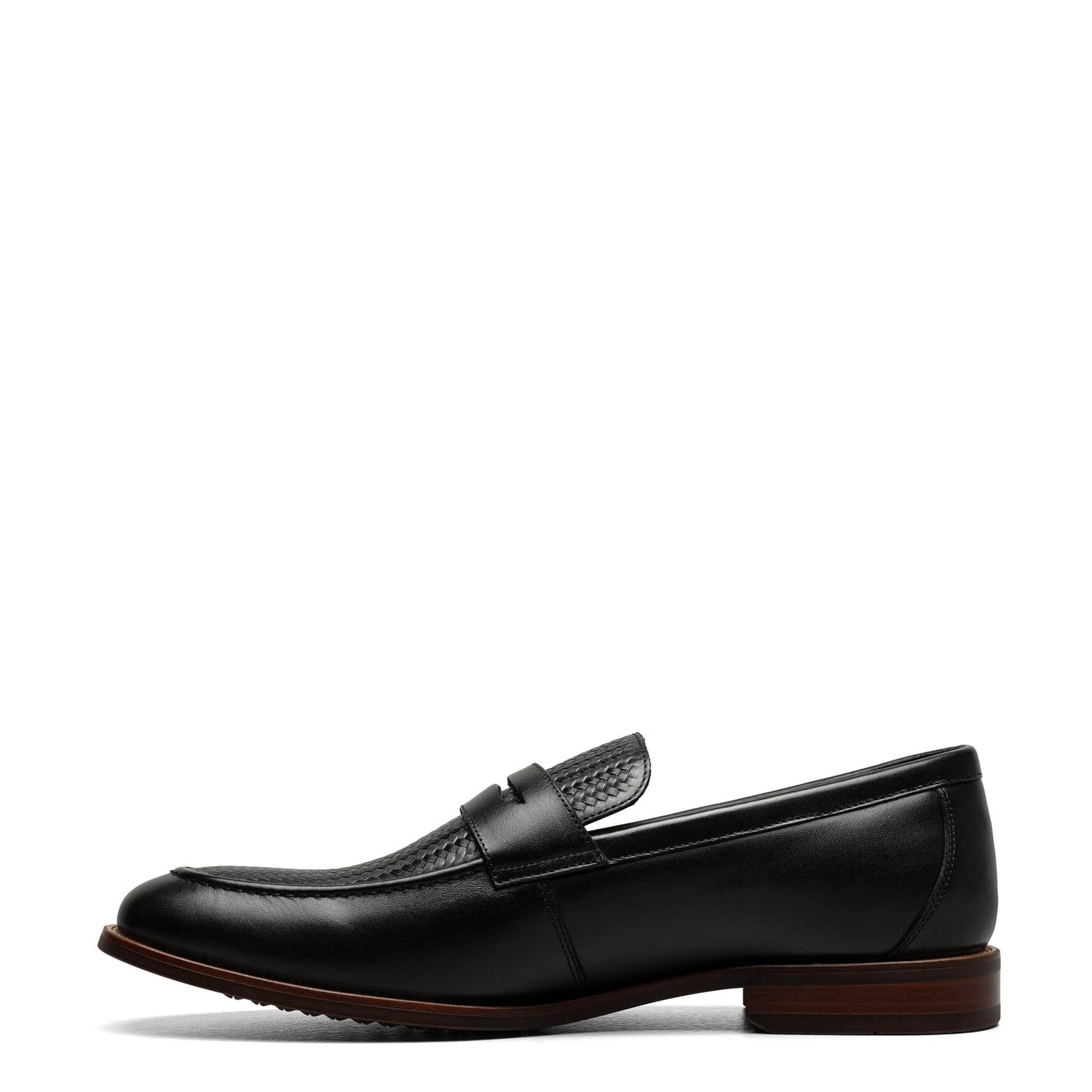 Peltz Shoes  Men's Florsheim Rucci Weave Moc Toe Penny Loafer BLACK 13408-001