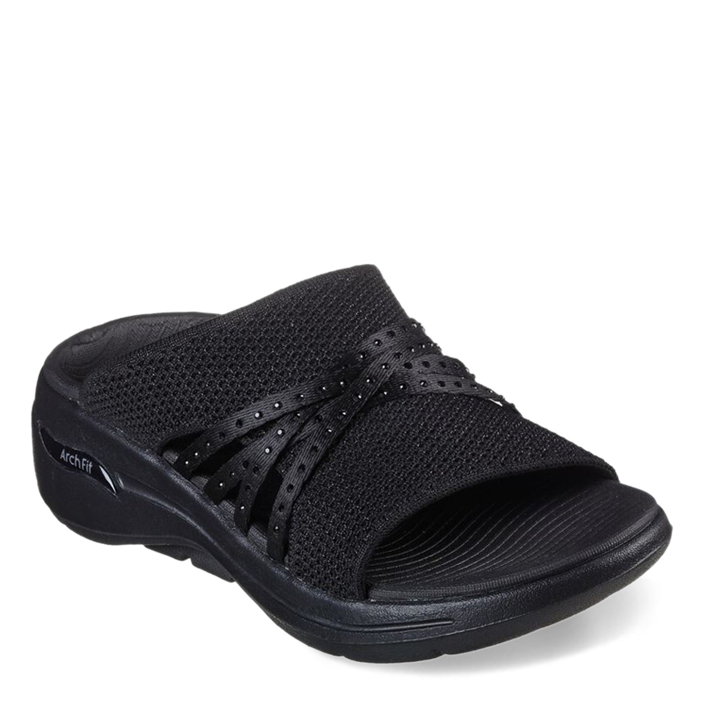 Peltz Shoes  Women's Skechers GO WALK Arch Fit - Glisten Sandal BLACK 140830-BBK