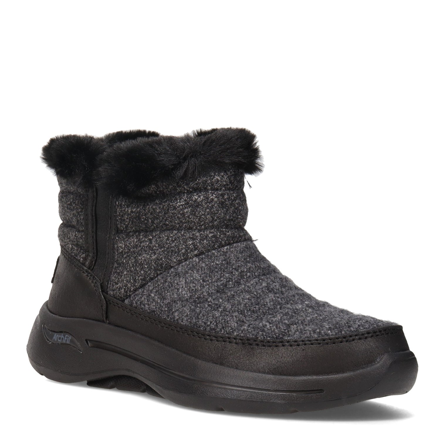 Peltz Shoes  Women's Skechers GO WALK Arch Fit - Winter Boot BLACK GREY 144403-BKGY