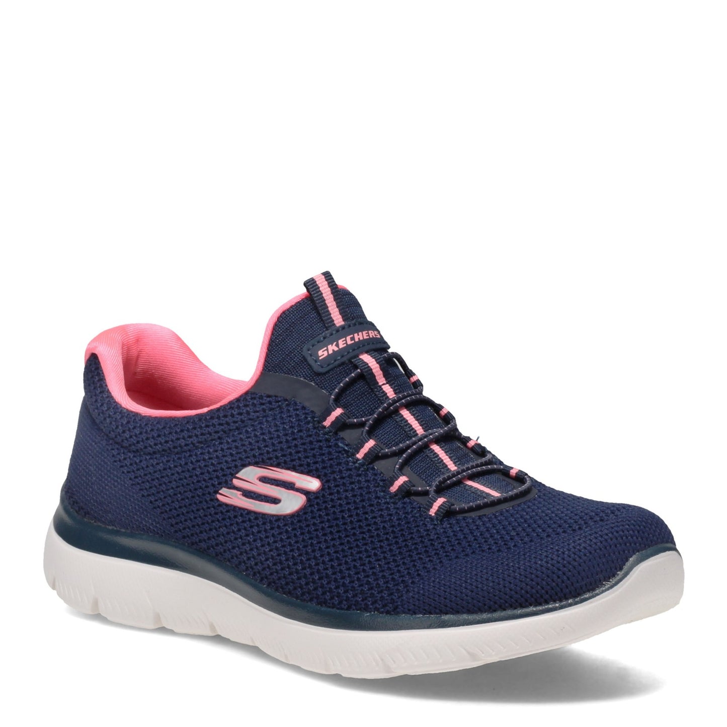 Peltz Shoes  Women's Skechers Summits - Cool Classic Sneaker - Wide Width NAVY / PINK 149206W-NVPK