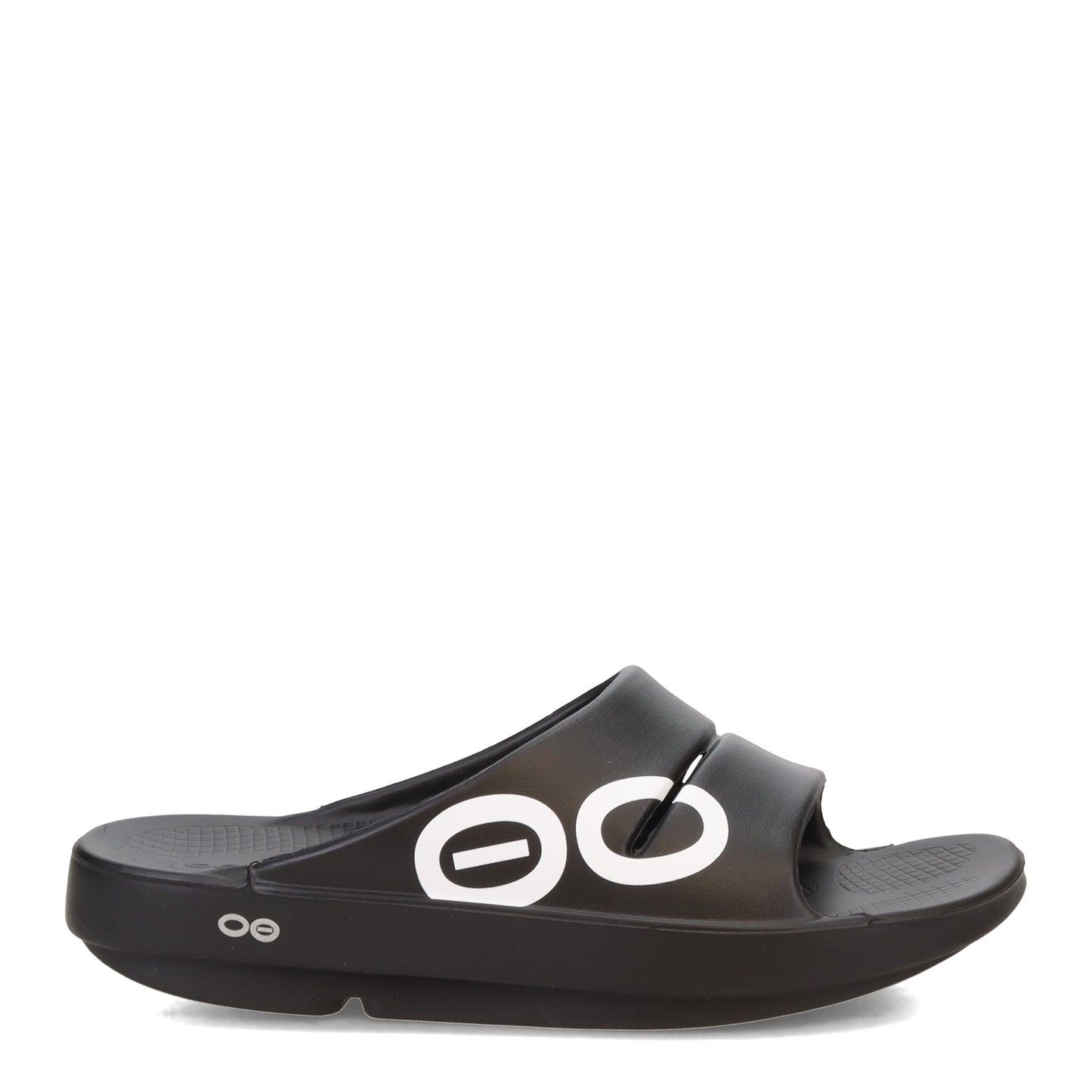 Peltz Shoes  Women's Oofos OOahh Slide Sandal BLACK/WHITE 1500-BLACKWHT