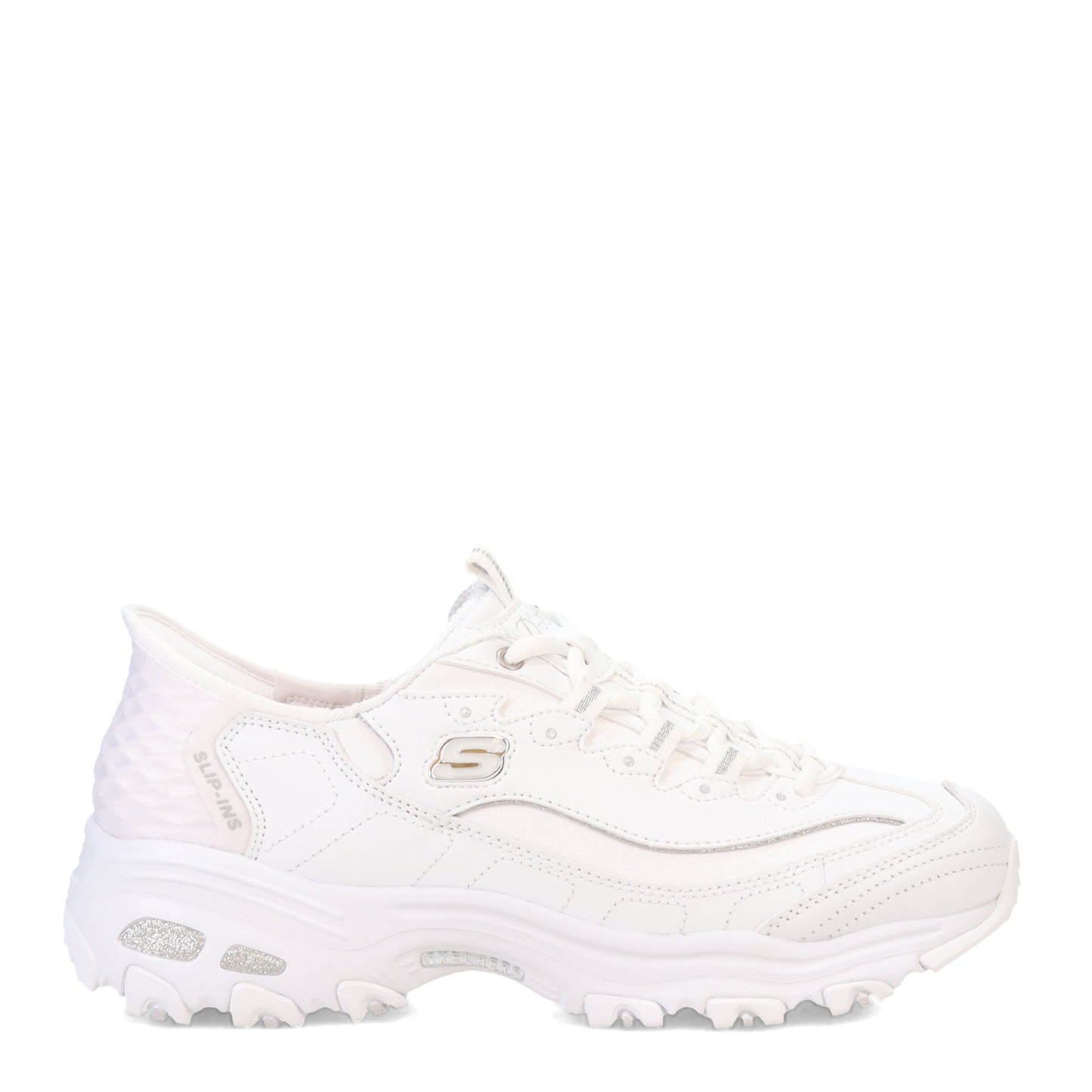 Peltz Shoes  Women's Skechers Slip-Ins: D'Lites Sneaker WHITE/SILVER 150031-WSL