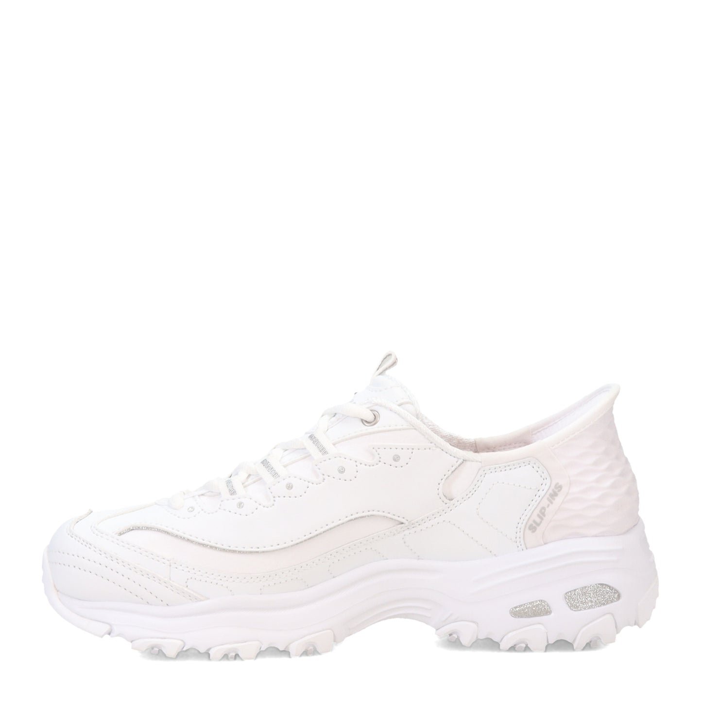 Peltz Shoes  Women's Skechers Slip-Ins: D'Lites Sneaker WHITE/SILVER 150031-WSL