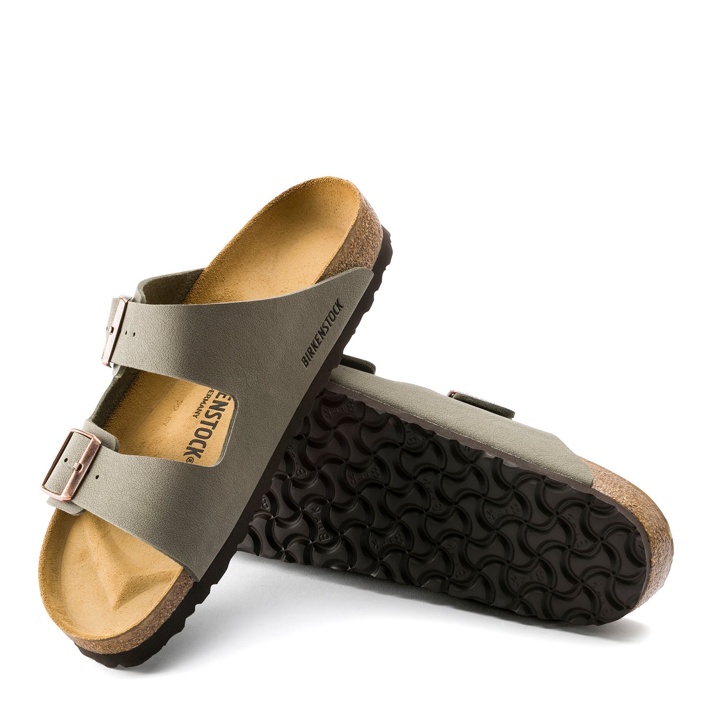 Peltz Shoes  Women's Birkenstock Arizona Birkibuc Sandals - Narrow Fit Stone Birkibuc 151213 N