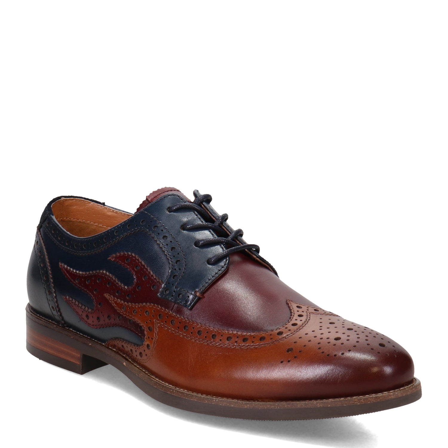 Peltz Shoes  Men's Florsheim Uptown Spicy Wingtip Oxford COGNAC NAVY 15197-229