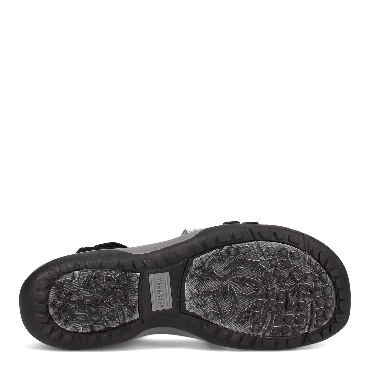 Peltz Shoes  Women's Skechers Reggae Slim - Takes Two Sandal BLACK / CHARCOAL 163112-BKCC