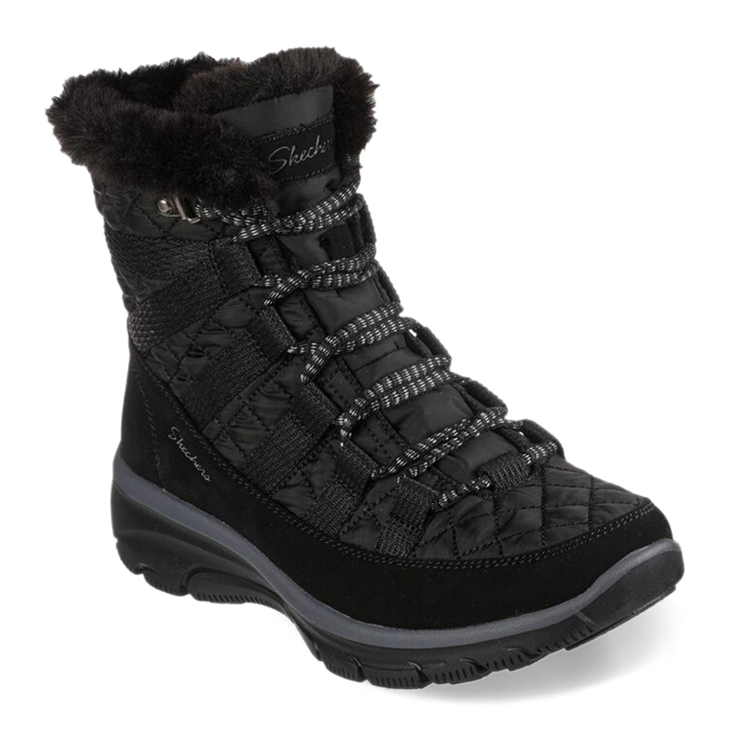 Peltz Shoes  Women's Skechers Relaxed Fit: Easy Going - Moro Street Boot Black 167204-BLK