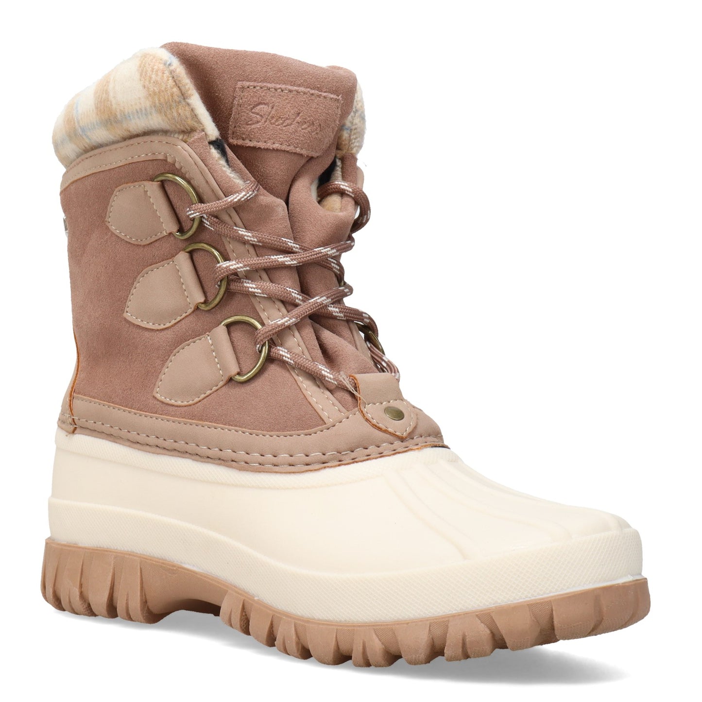 Peltz Shoes  Women's Skechers Windom - Plaid Town Boot NATURAL PINK 167284-NTPK
