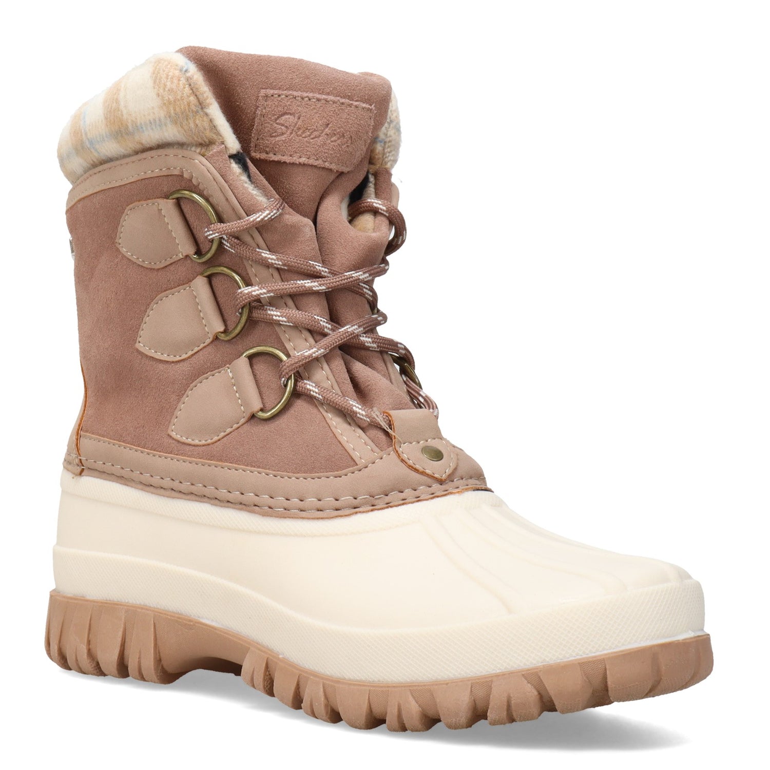 Peltz Shoes  Women's Skechers Windom - Plaid Town Boot NATURAL PINK 167284-NTPK
