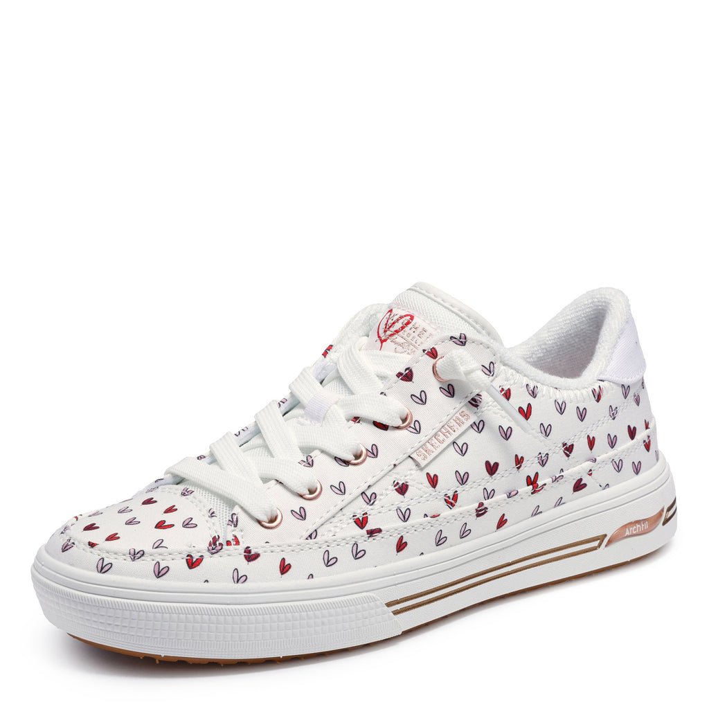 Women's Skechers JGoldcrown: Arch Fit Arcade - Love On Top Sneaker WHITE RED 177196-WRD