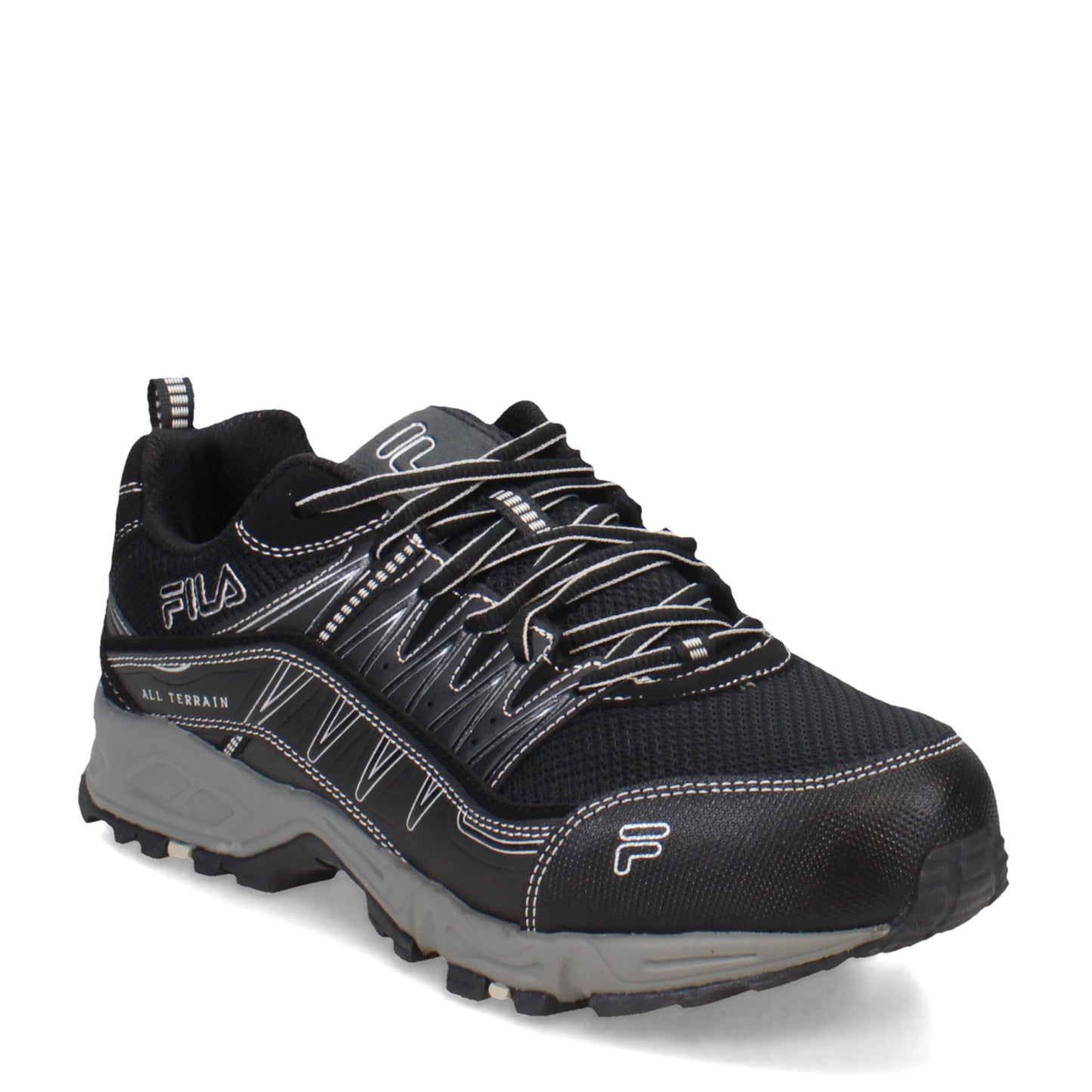 Peltz Shoes  Men's Fila Memory At Peake ST Trail Running Sneaker Black/Black/Metallic Silver 1SH40240-010