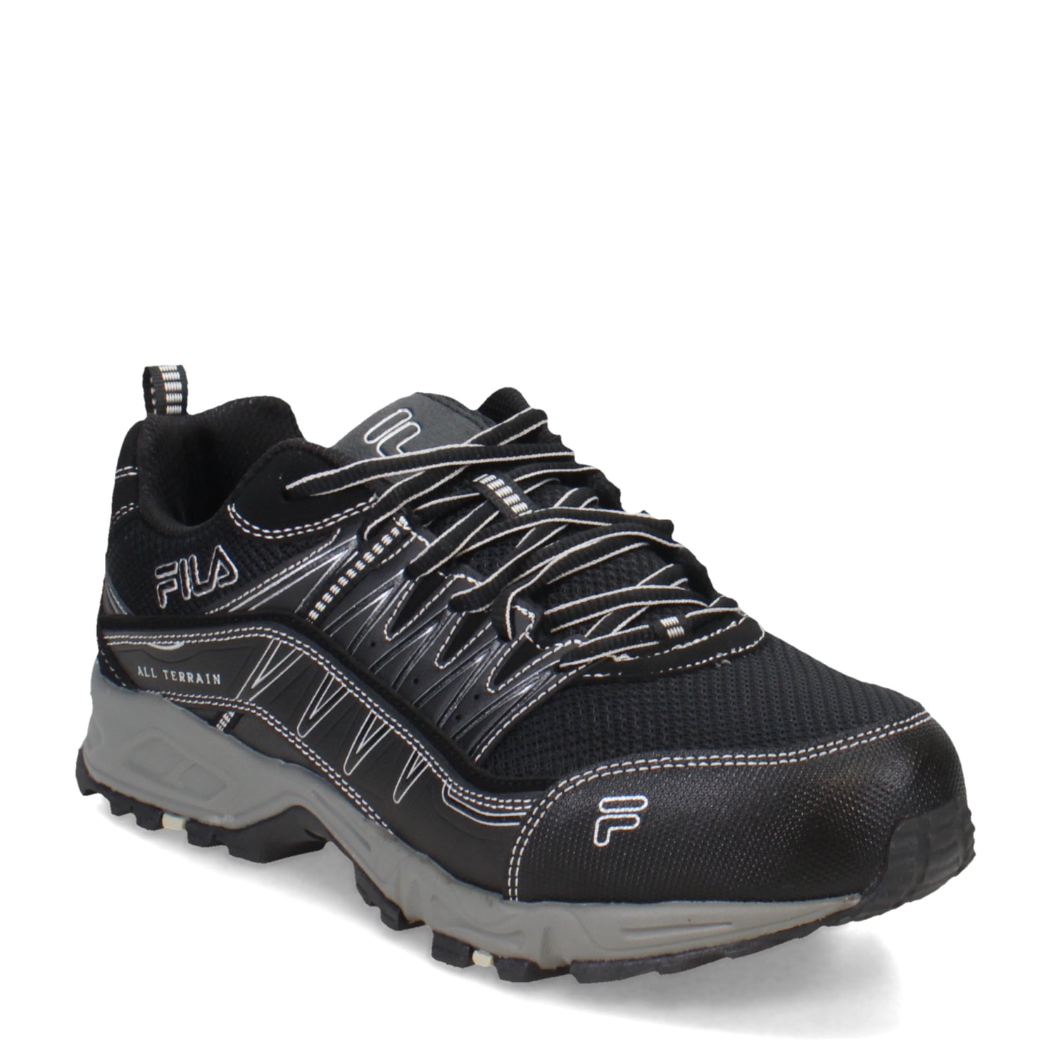 Peltz Shoes  Men's Fila Memory At Peake ST Trail Running Sneaker Black/Black/Metallic Silver 1SH40240-010