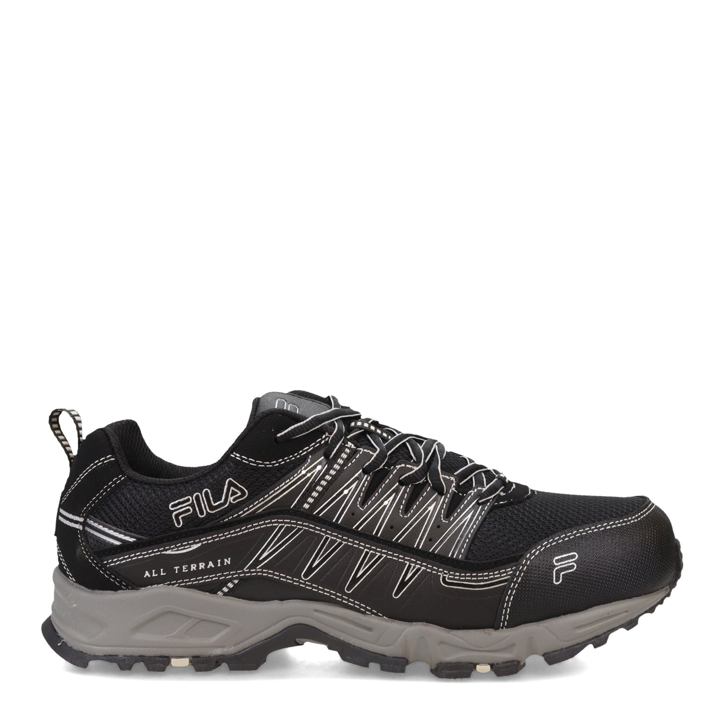 Peltz Shoes  Men's Fila Memory At Peake ST Trail Running Sneaker Black/Black/Metallic Silver 1SH40240-010