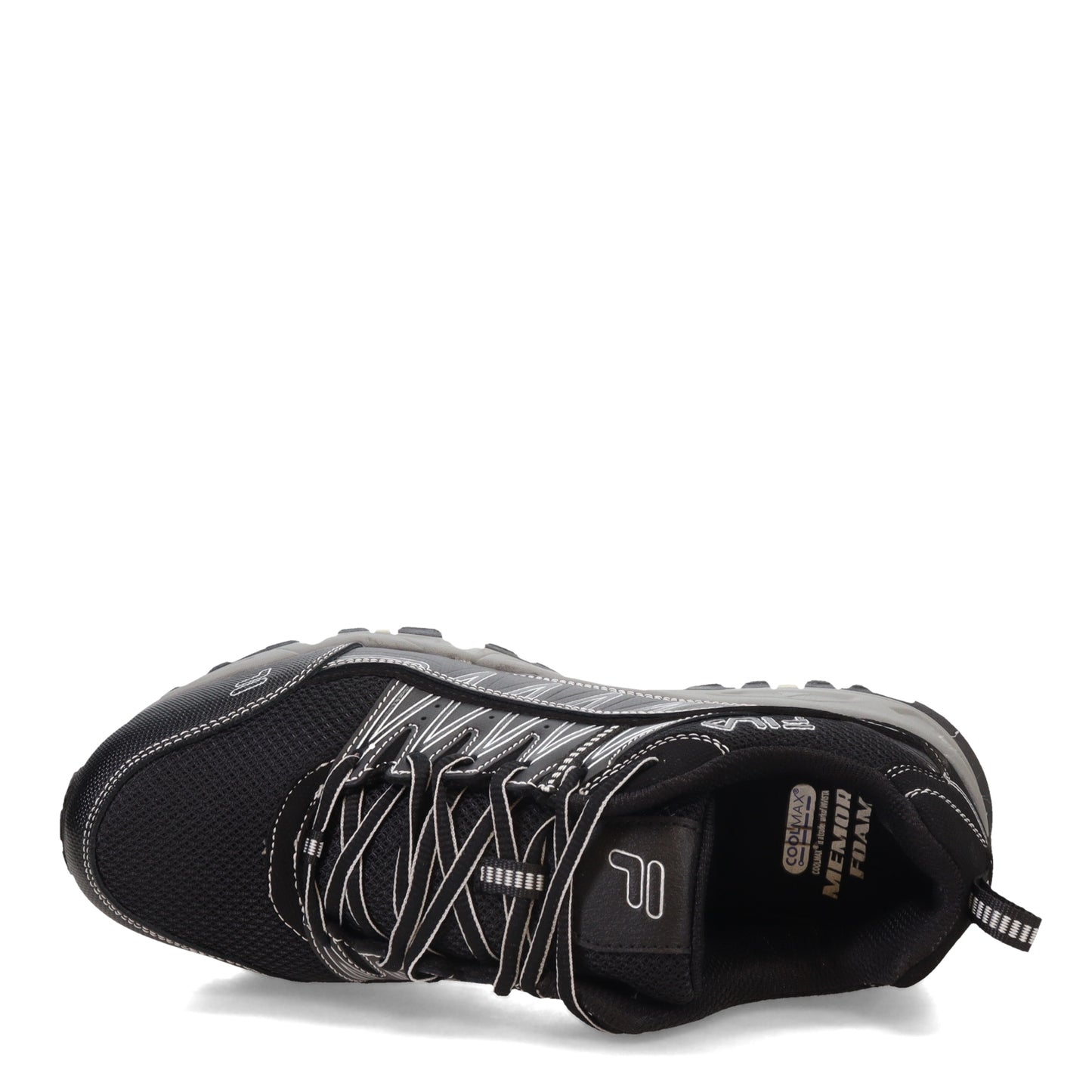 Peltz Shoes  Men's Fila Memory At Peake ST Trail Running Sneaker Black/Black/Metallic Silver 1SH40240-010