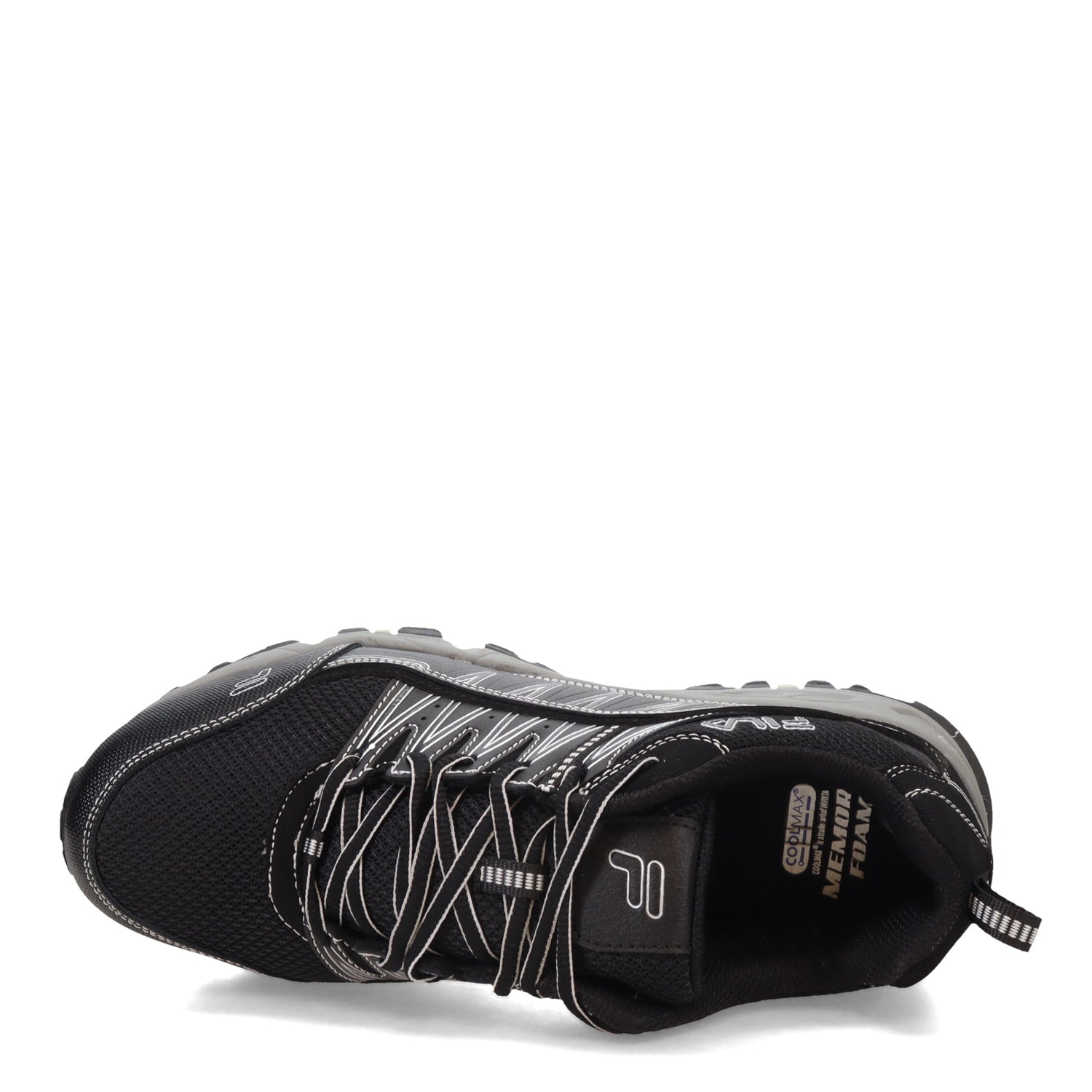 Peltz Shoes  Men's Fila Memory At Peake ST Trail Running Sneaker Black/Black/Metallic Silver 1SH40240-010