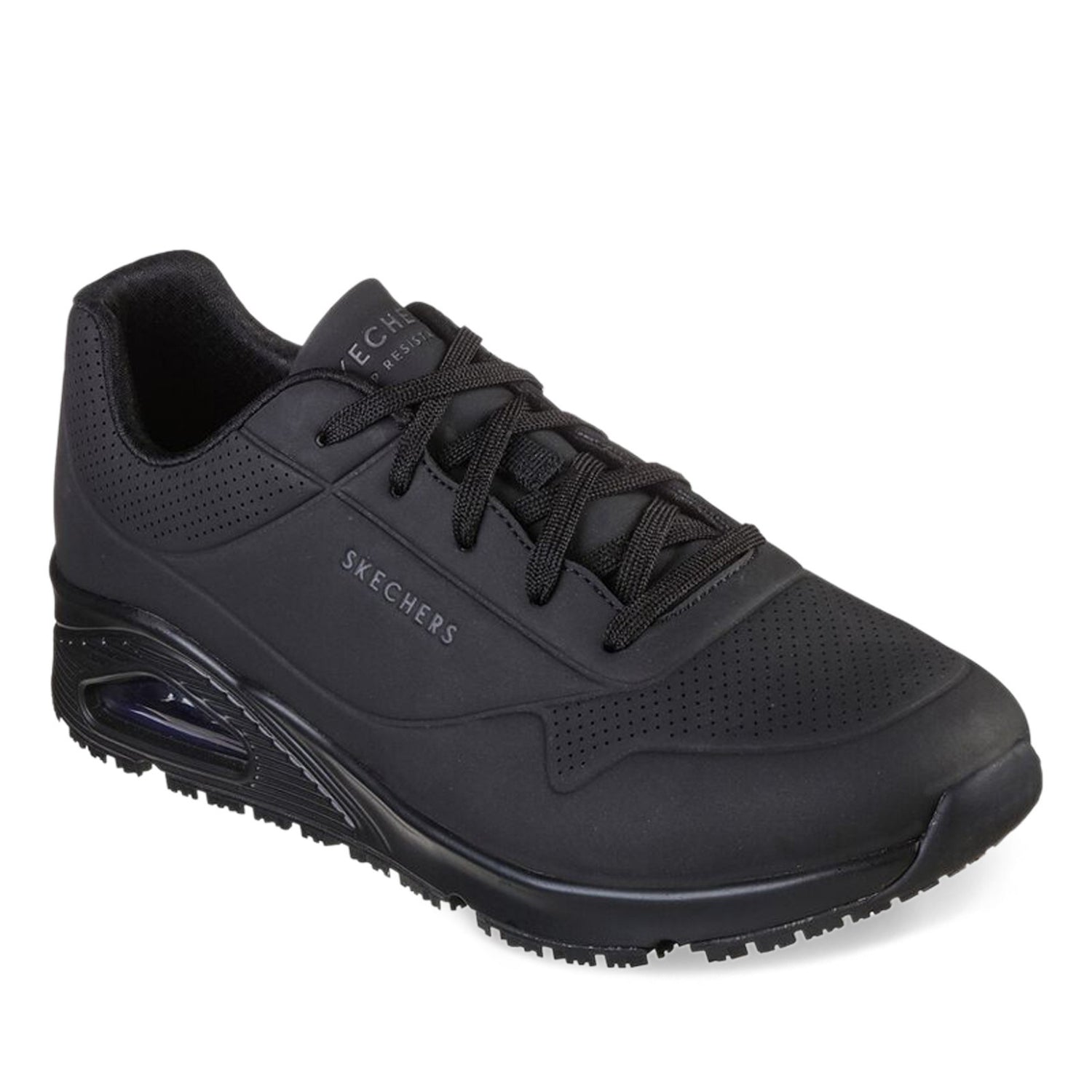 Peltz Shoes  Men's Skechers Work Relaxed Fit: Uno SR - Sutal Sneaker - Wide Width Black 200054W-BLK