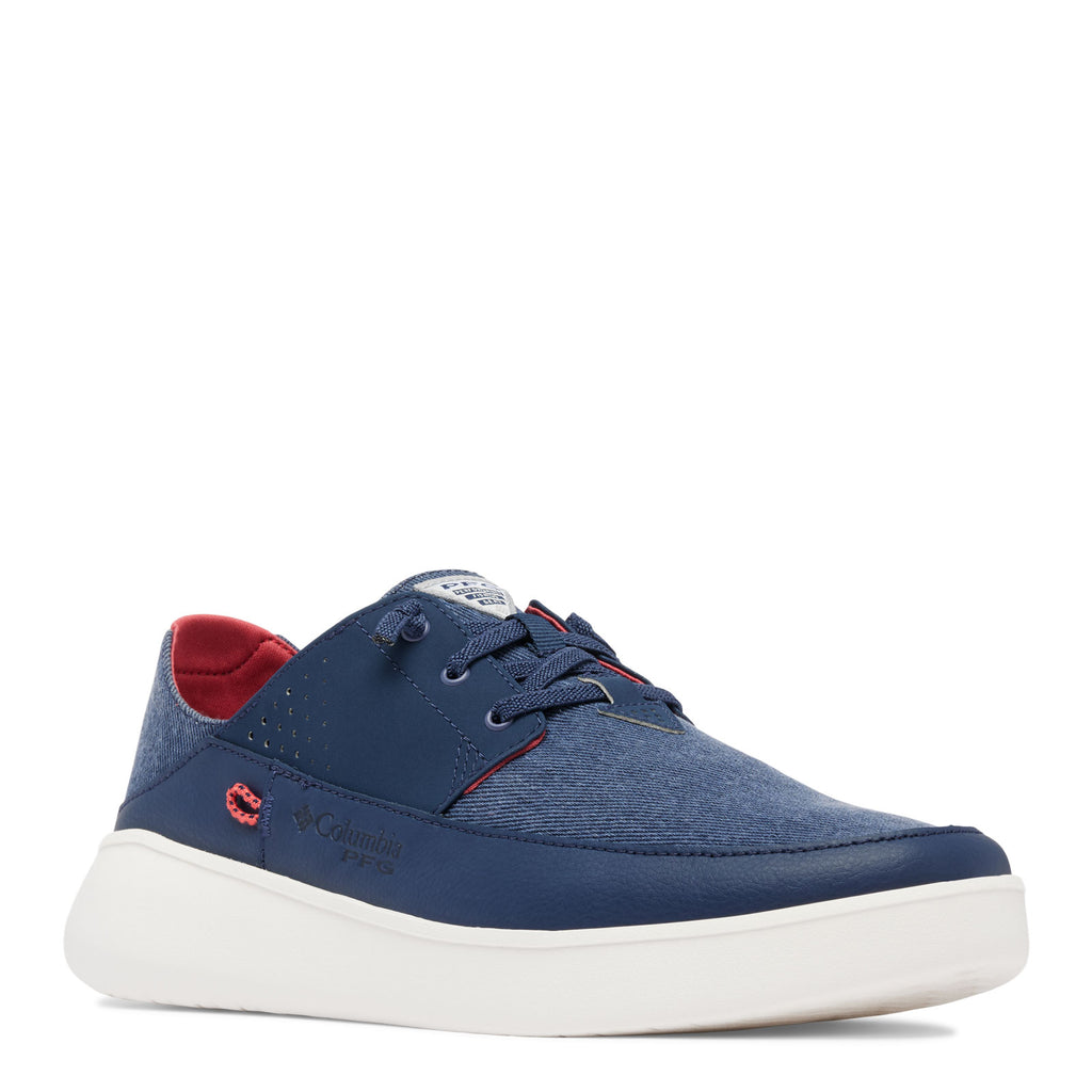 Men's Columbia Boatside Relaxed PFG Slip-On Shoe - Wide Width COLLEGIATE NAVY SUNSET RED 2063072-464
