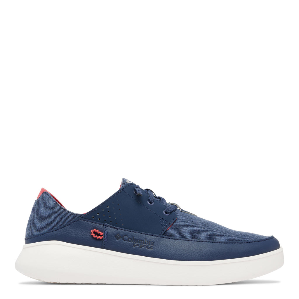 Men's Columbia Boatside Relaxed PFG Slip-On Shoe - Wide Width COLLEGIATE NAVY SUNSET RED 2063072-464