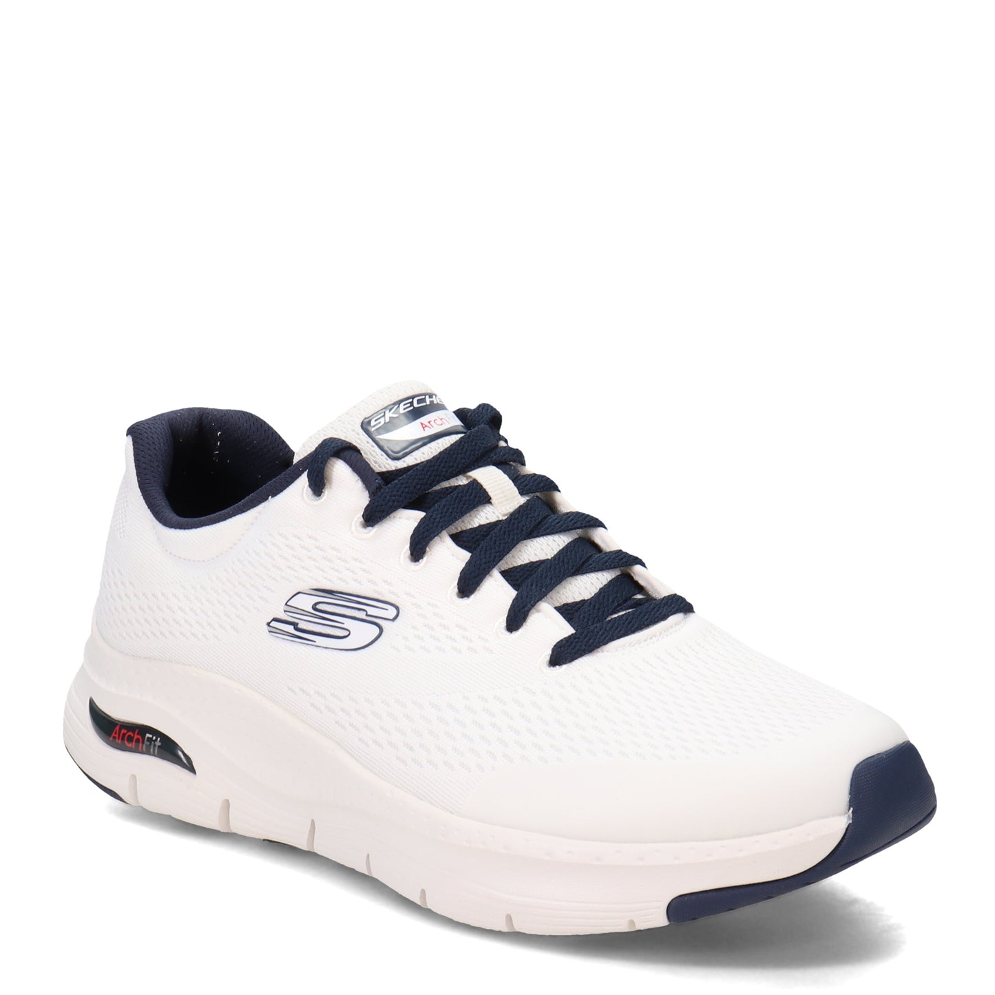 Peltz Shoes  Men's Skechers Arch Fit Walking Shoe - Wide Width WHITE NAVY 232040WW-WNV