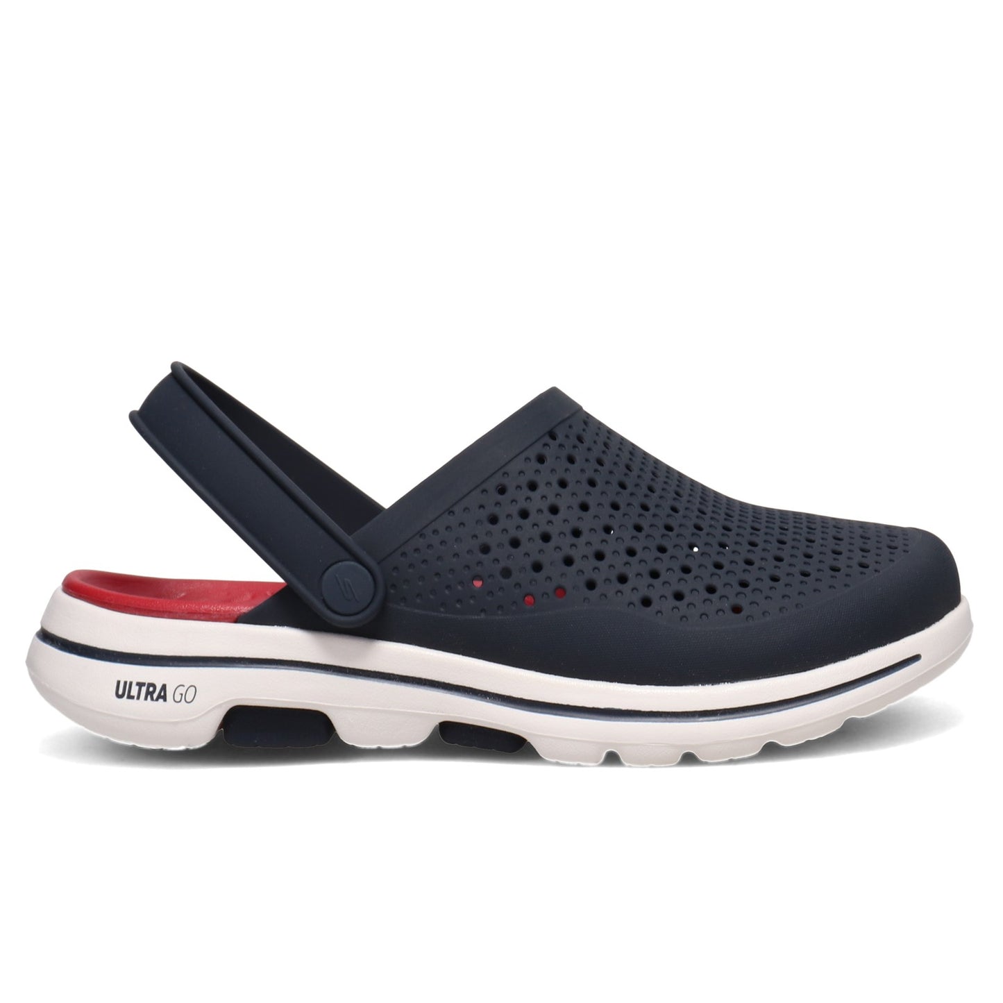 Peltz Shoes  Men's Skechers Foamies: GOwalk 5 - Astonished Clog Navy/Red 243002-NVRD