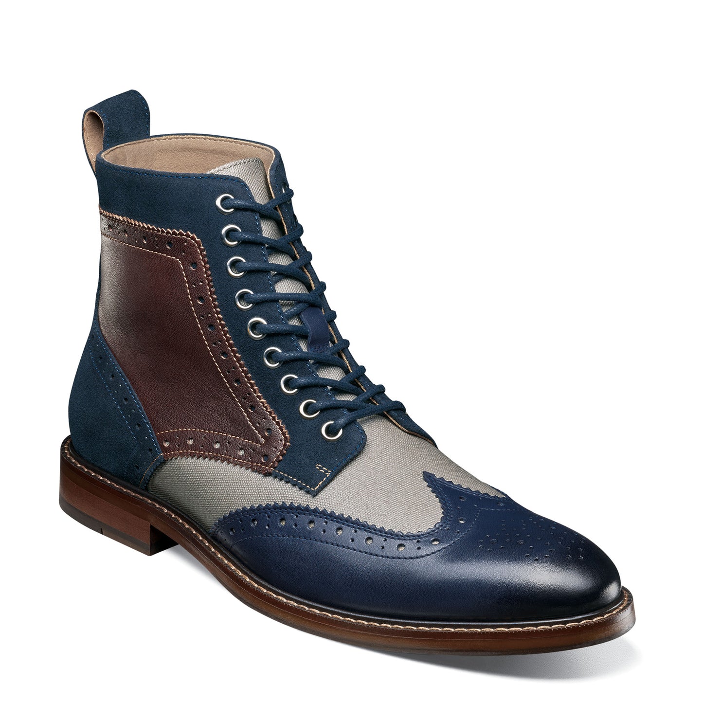 Peltz Shoes  Men's Stacy Adams Finnegan Wingtip Lace Up Boot Navy Multi 25427-492
