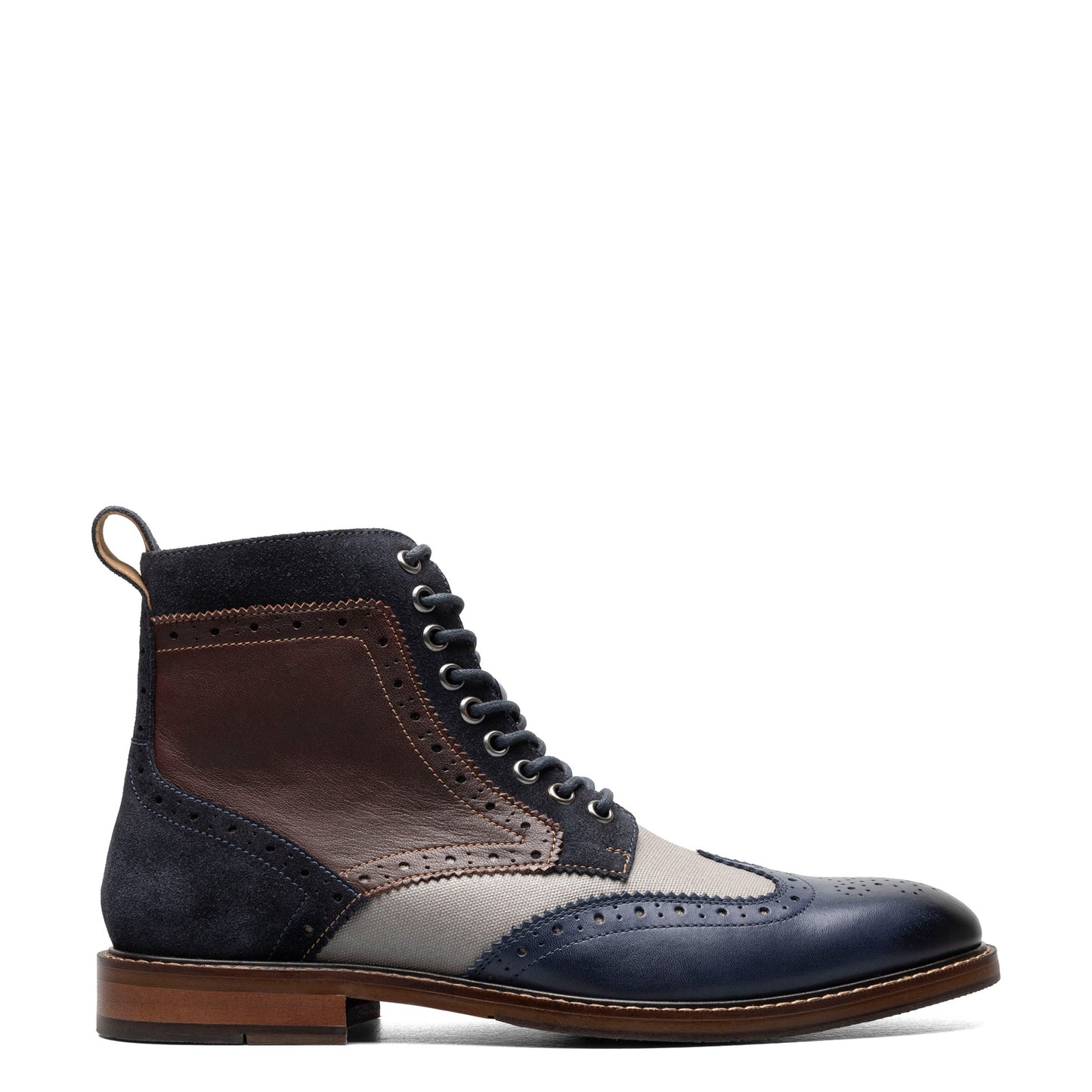 Peltz Shoes  Men's Stacy Adams Finnegan Wingtip Lace Up Boot Navy Multi 25427-492