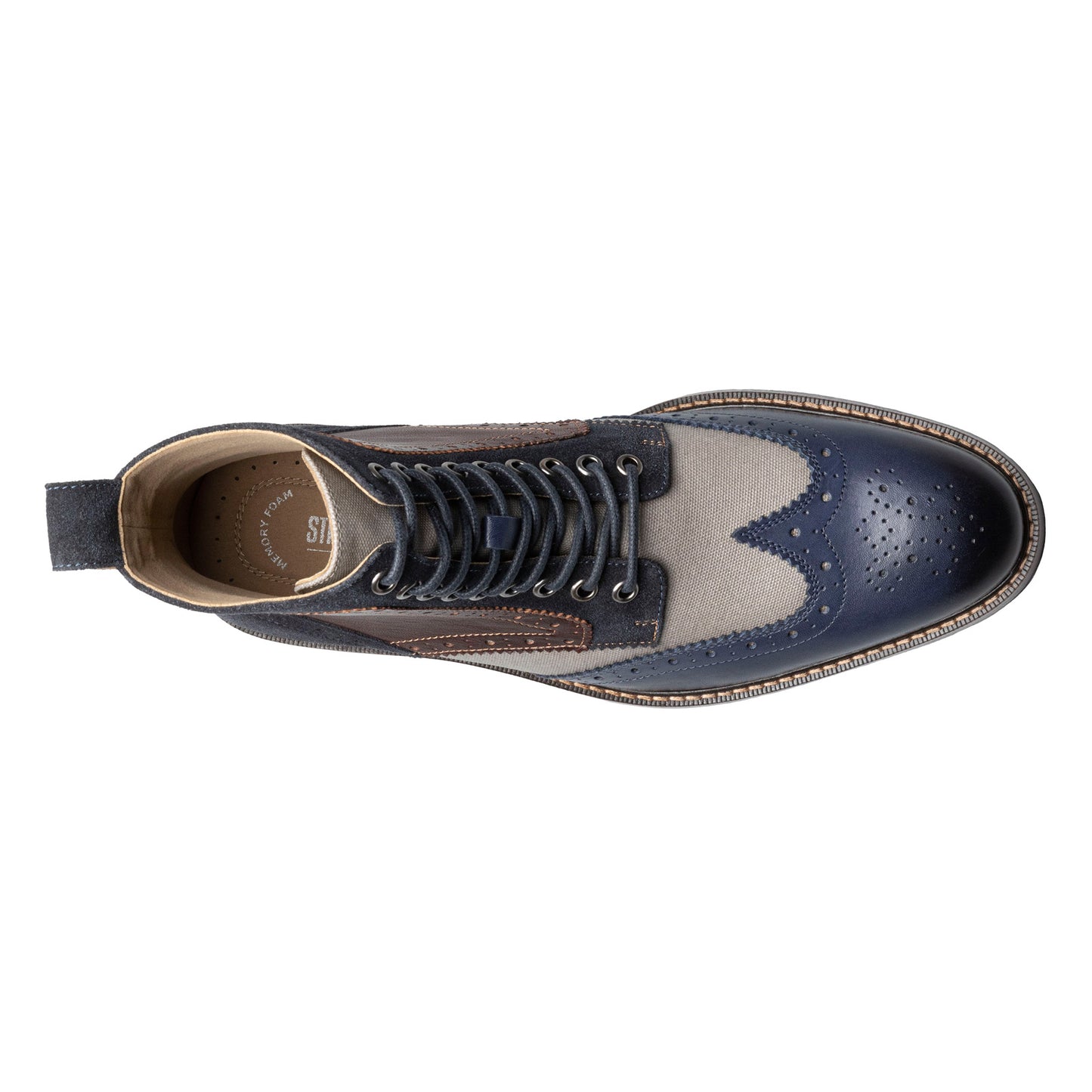 Peltz Shoes  Men's Stacy Adams Finnegan Wingtip Lace Up Boot Navy Multi 25427-492