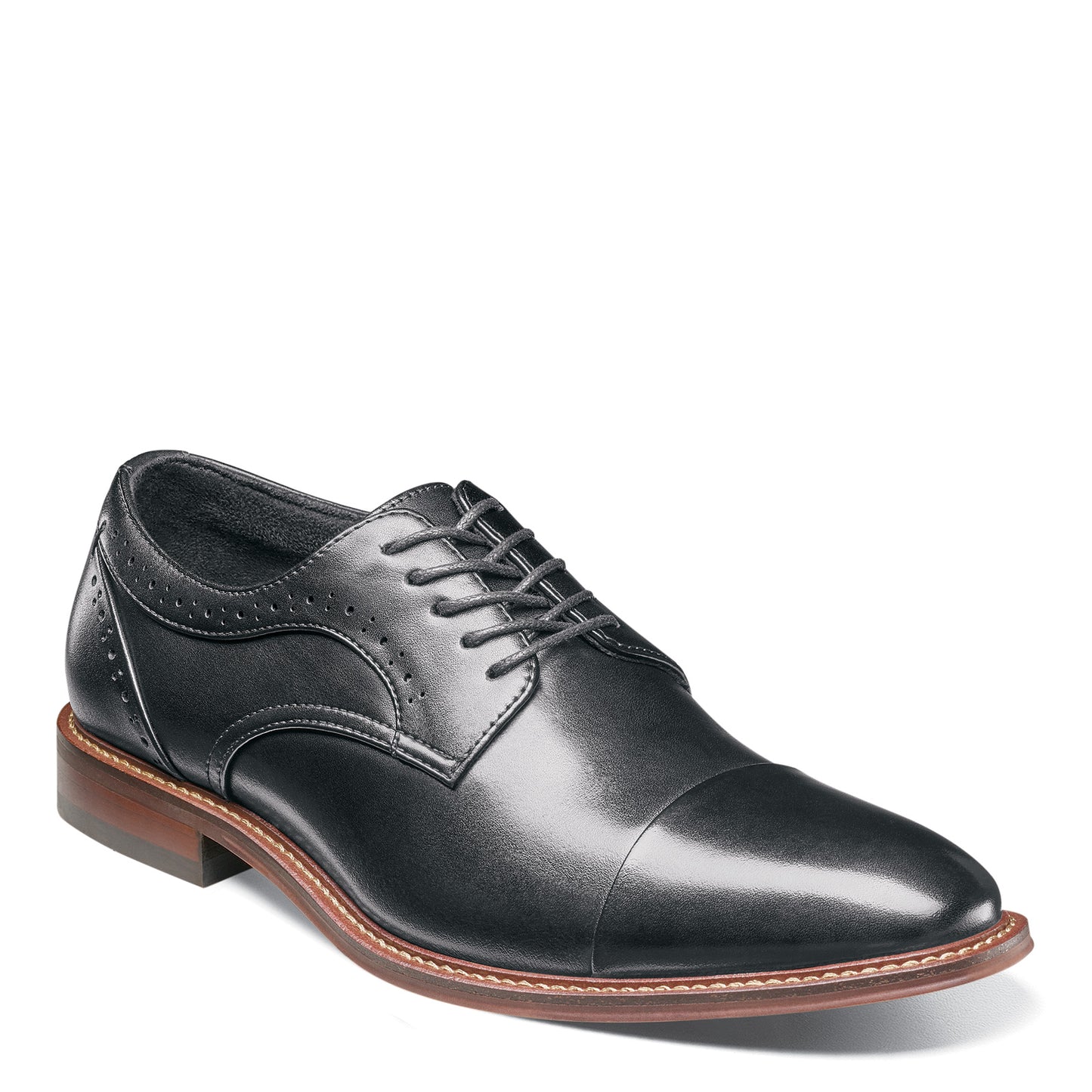 Peltz Shoes  Men's Stacy Adams Maddox Cap Toe Oxford BLACK POLISHED 25488-005