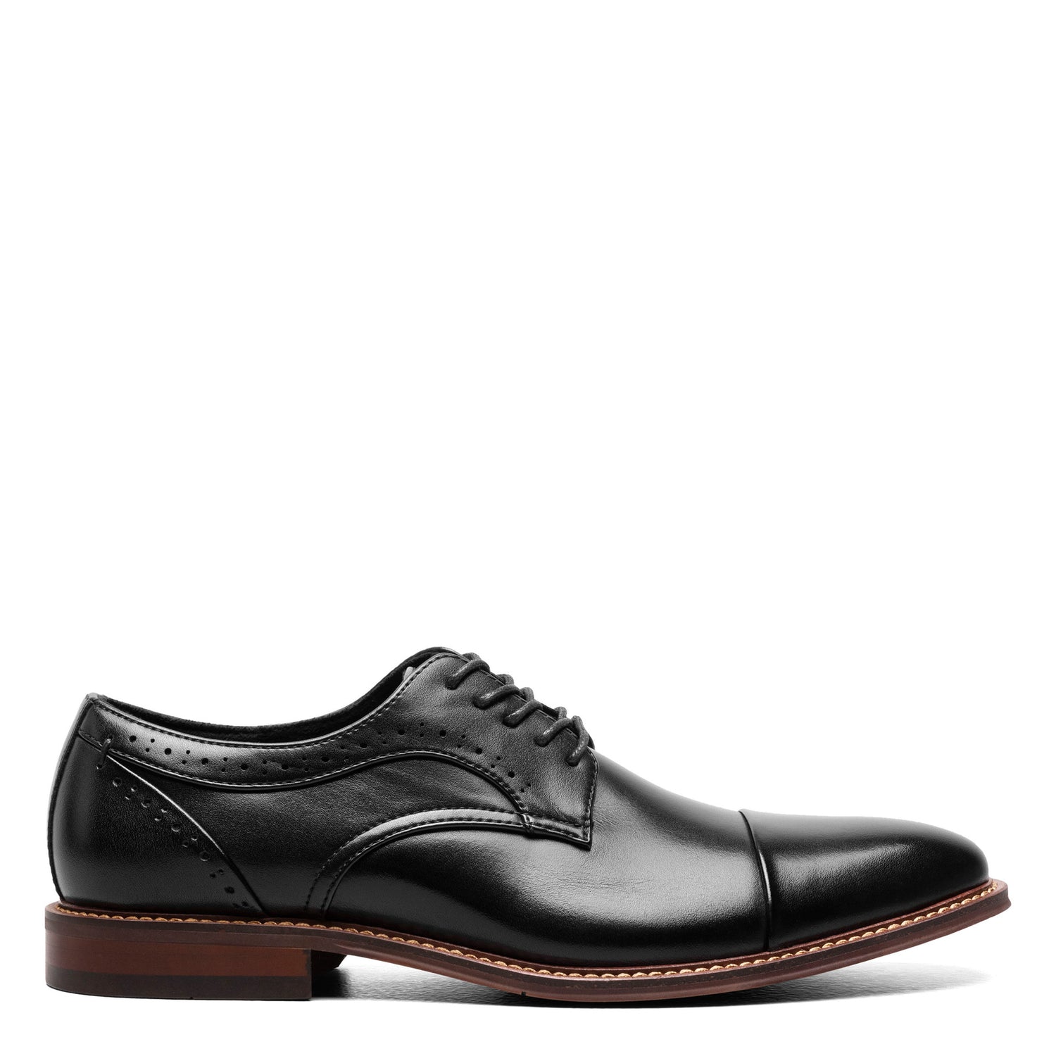 Peltz Shoes  Men's Stacy Adams Maddox Cap Toe Oxford BLACK POLISHED 25488-005