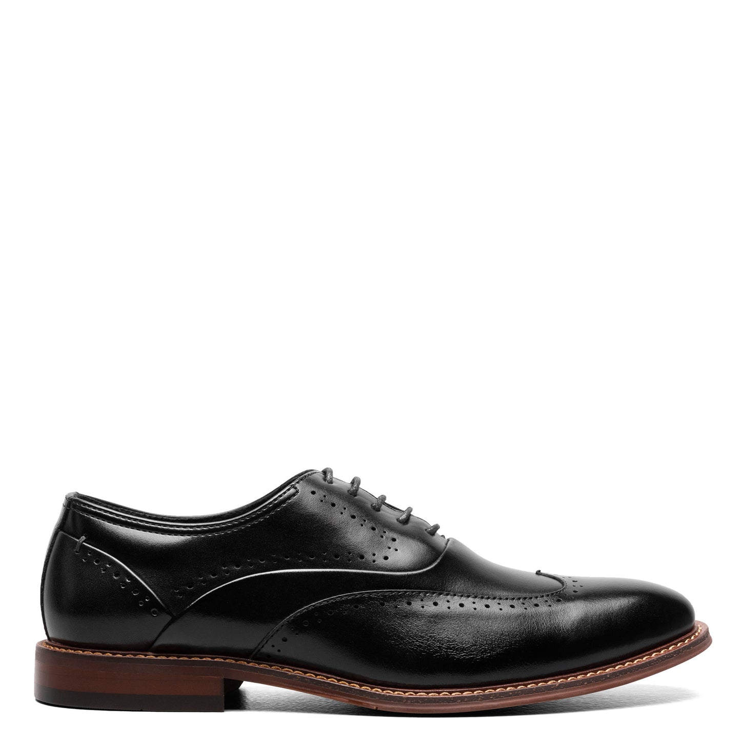 Peltz Shoes  Men's Stacy Adams Macarthur Wingtip Oxford BLACK POLISHED 25489-005
