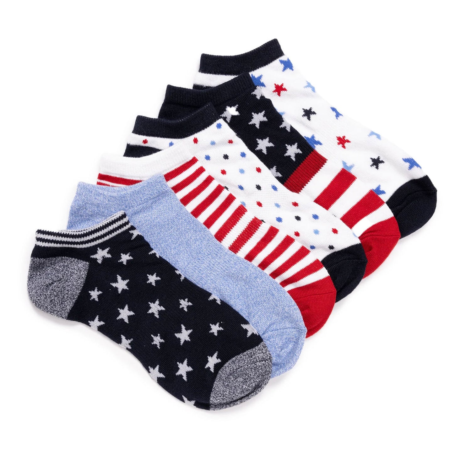 Peltz Shoes  Women's Muk Luks Ankle Socks - 6 Pack AMERICANA 2600011-991