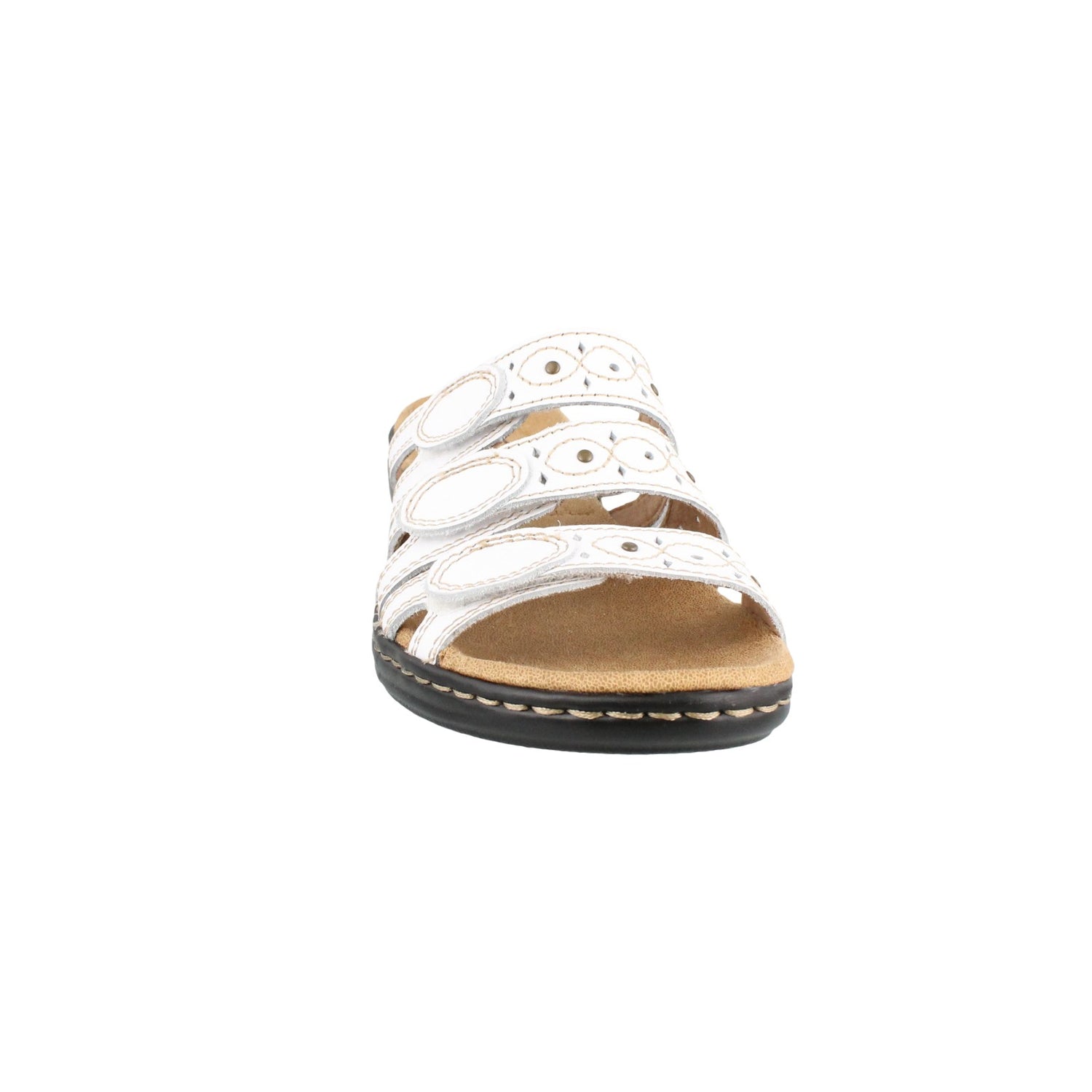 Peltz Shoes  Women's Clarks Lesia Cacti Slide Sandals WHITE 26109039