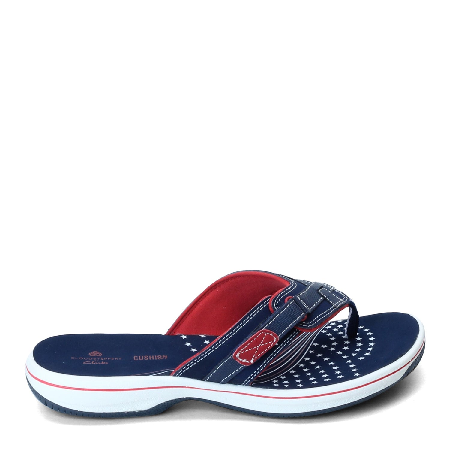 Peltz Shoes  Women's Clarks Breeze Sea Sandal RED WHITE BLUE 26154124