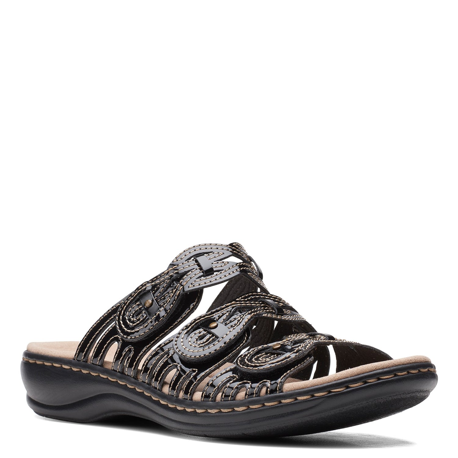 Peltz Shoes  Women's Clarks Leisa Faye Sandal BLACK PATENT 26157547