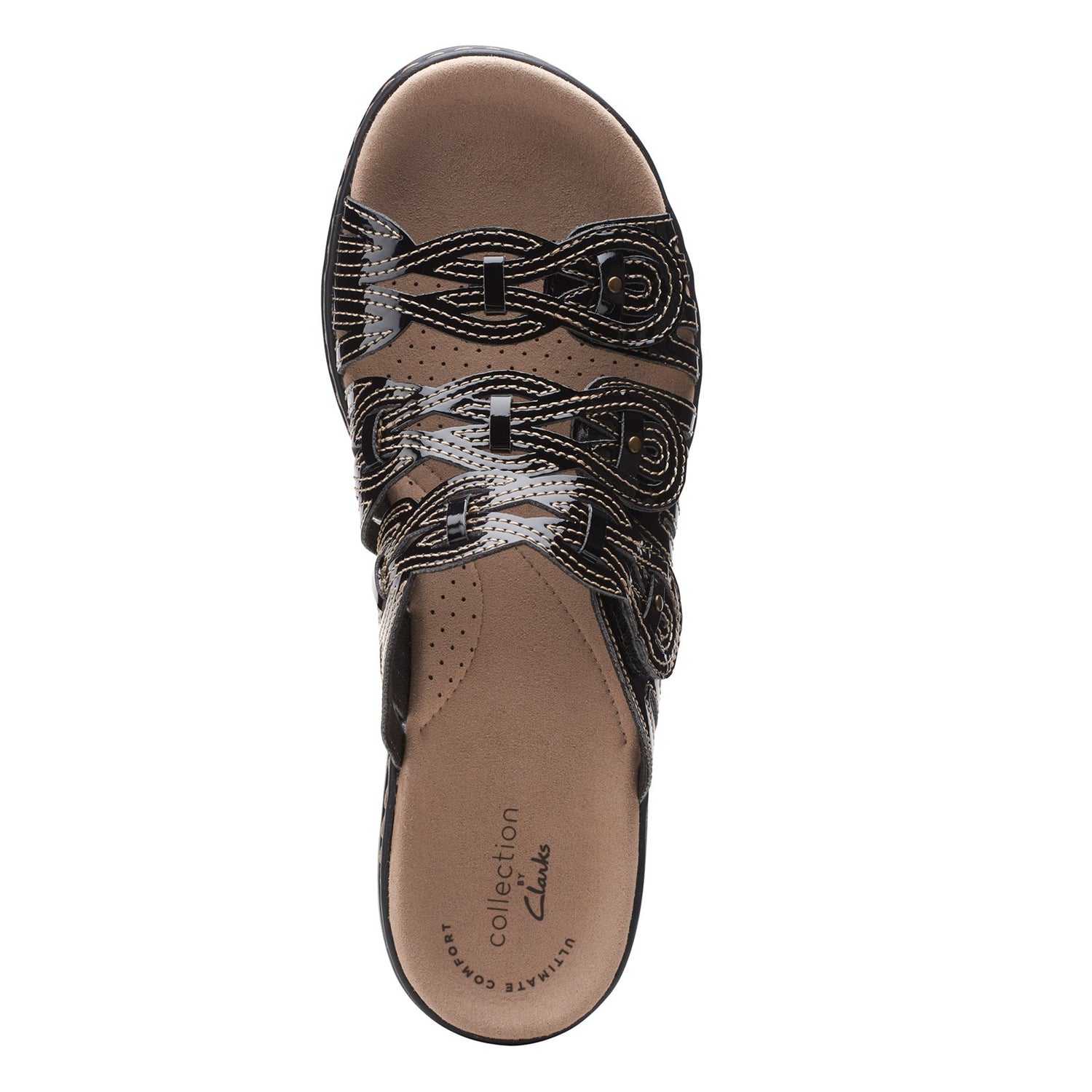 Peltz Shoes  Women's Clarks Leisa Faye Sandal BLACK PATENT 26157547