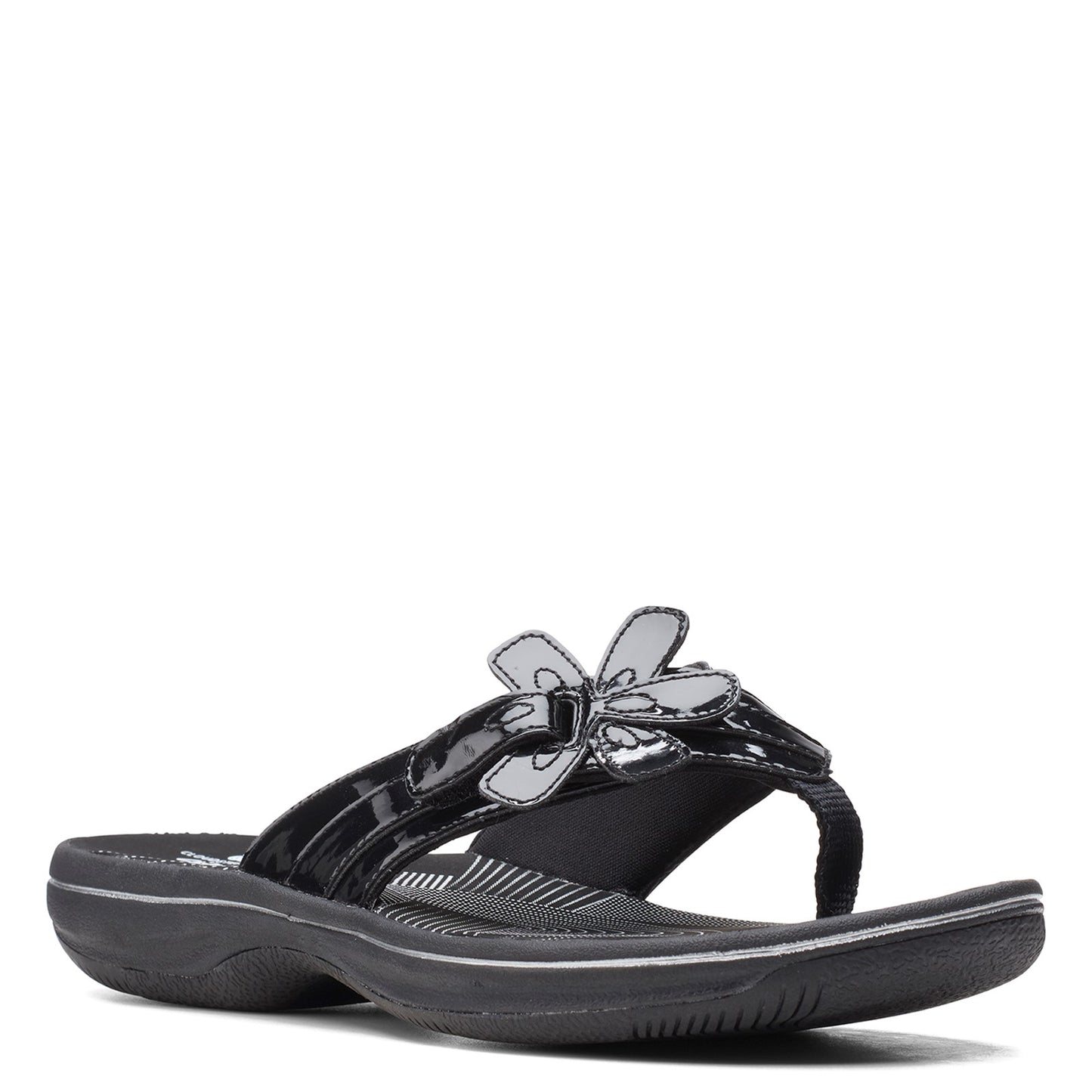 Peltz Shoes  Women's Clarks Brinkley Flora Sandal BLACK PATENT 26159852