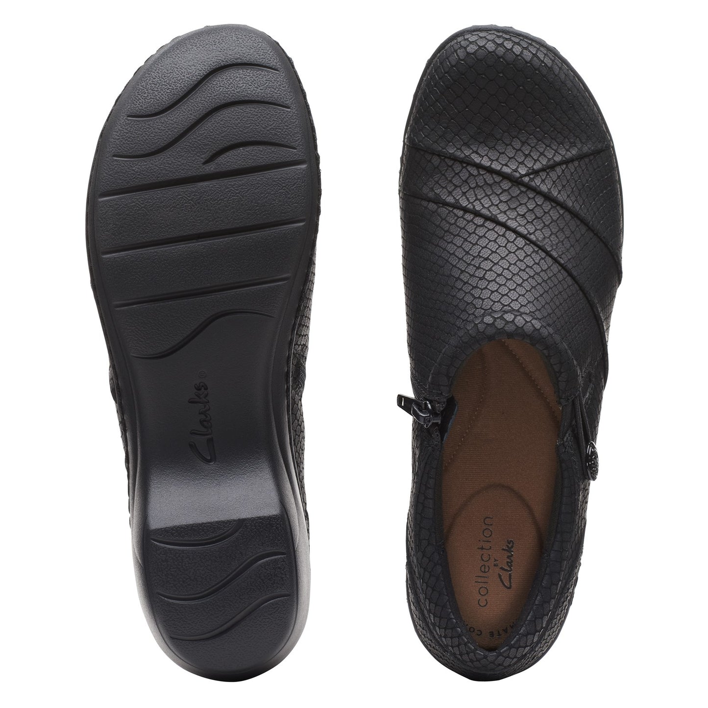 Peltz Shoes  Women's Clarks Channing Ann Slip-On BLACK EMBOSSED 26162539