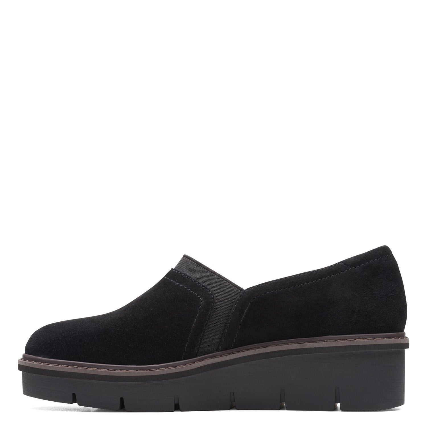 Peltz Shoes  Women's Clarks Airabell Mid Slip-On BLACK SUEDE 26163299