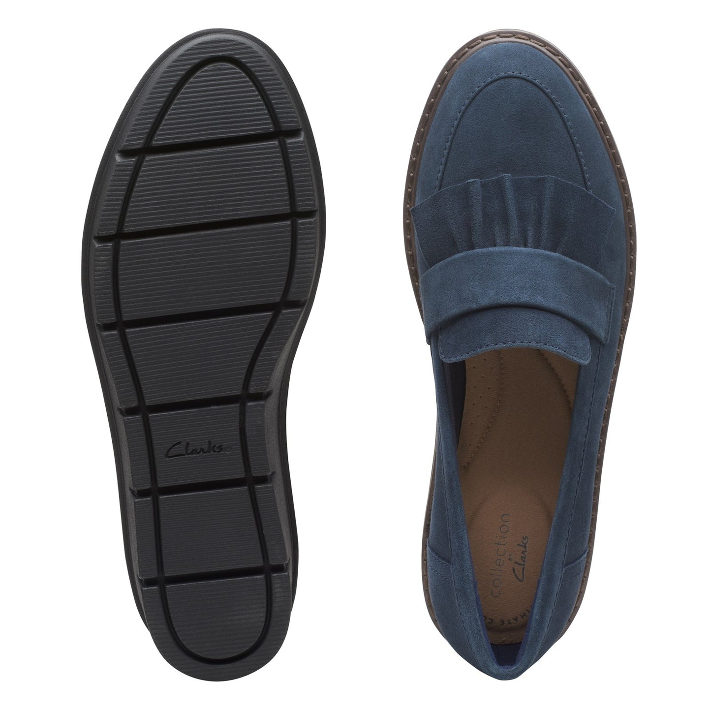 Peltz Shoes  Women's Clarks Airabell Slip Loafer BLUE SUEDE 26163331