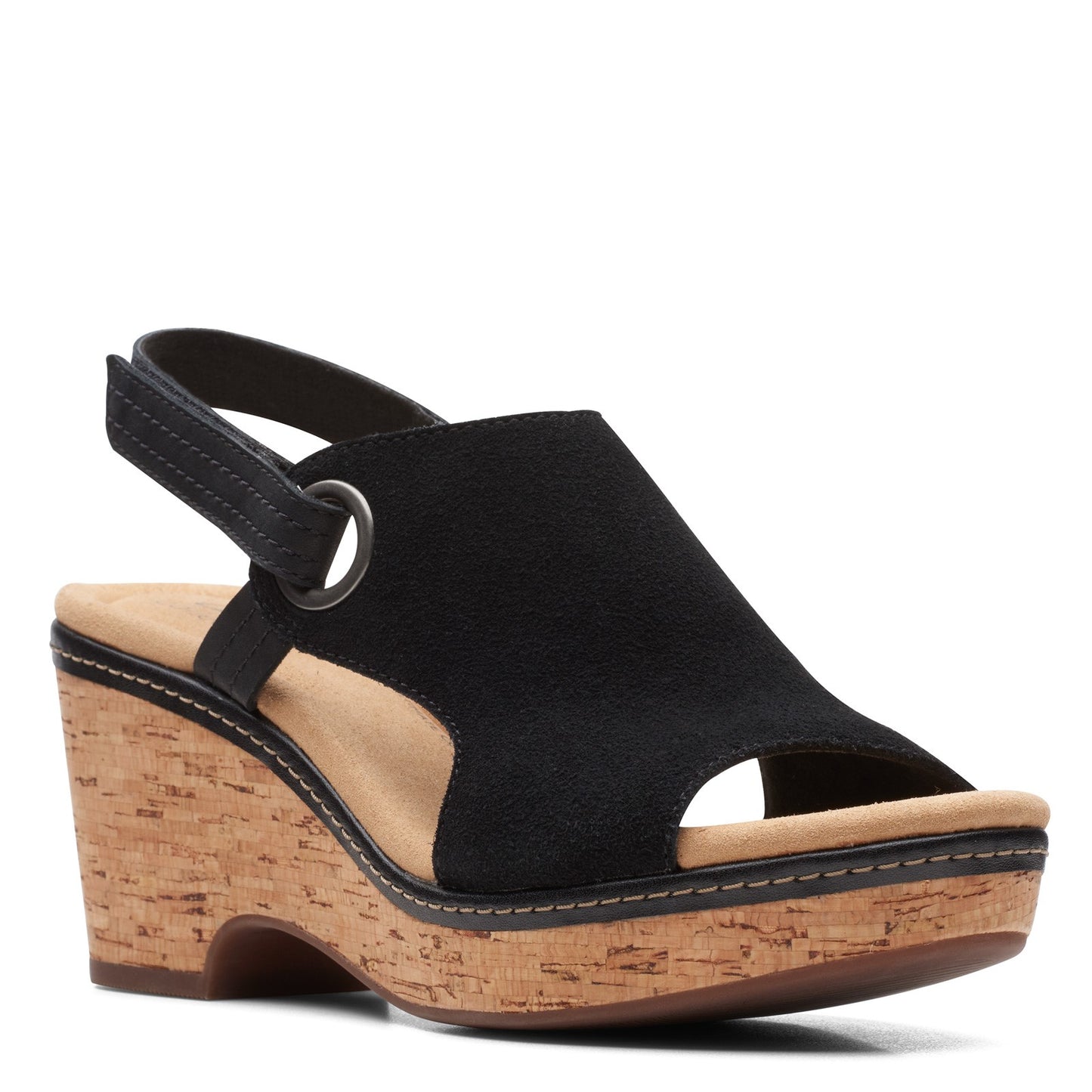 Peltz Shoes  Women's Clarks Giselle Sea Sandal BLACK SUEDE 26164789