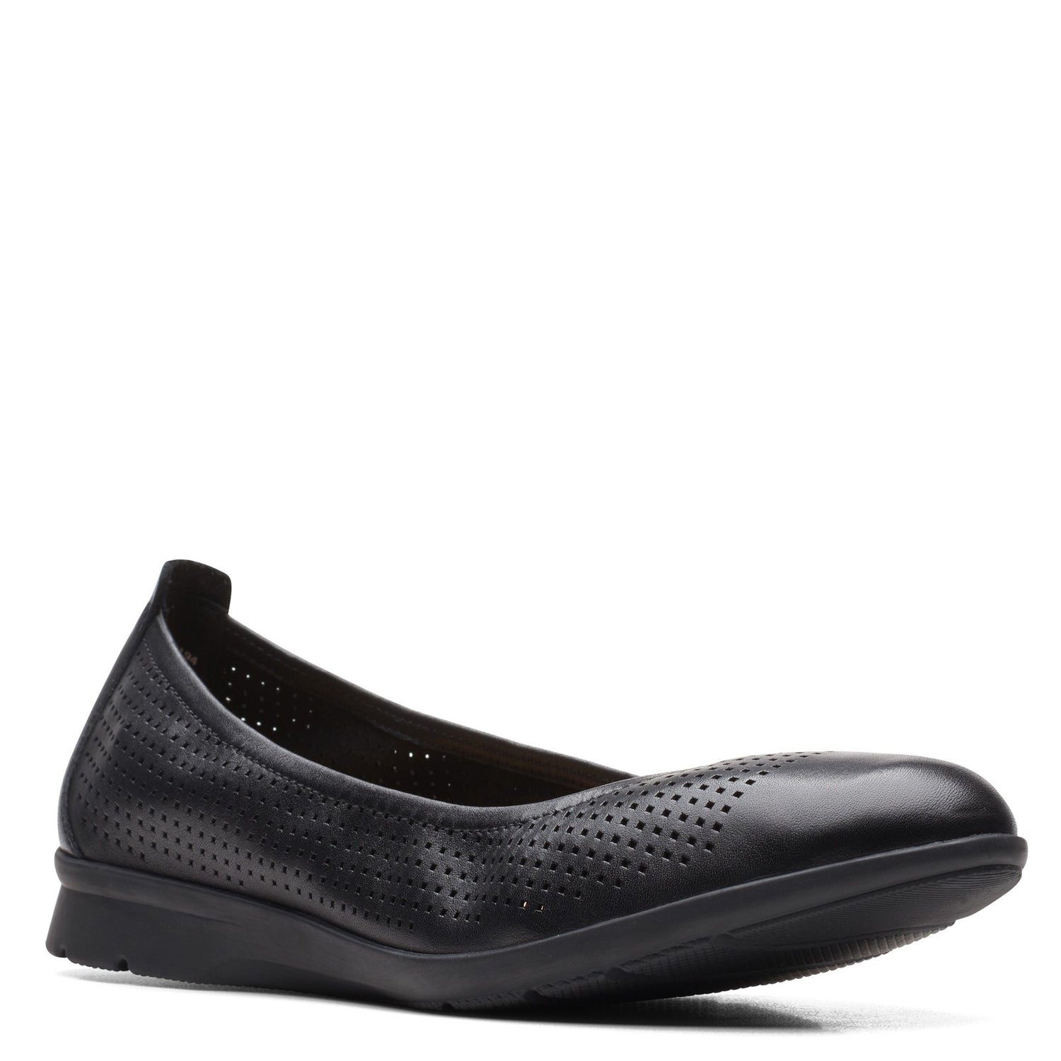 Peltz Shoes  Women's Clarks Jenette Ease Flat Black Leather 26165152