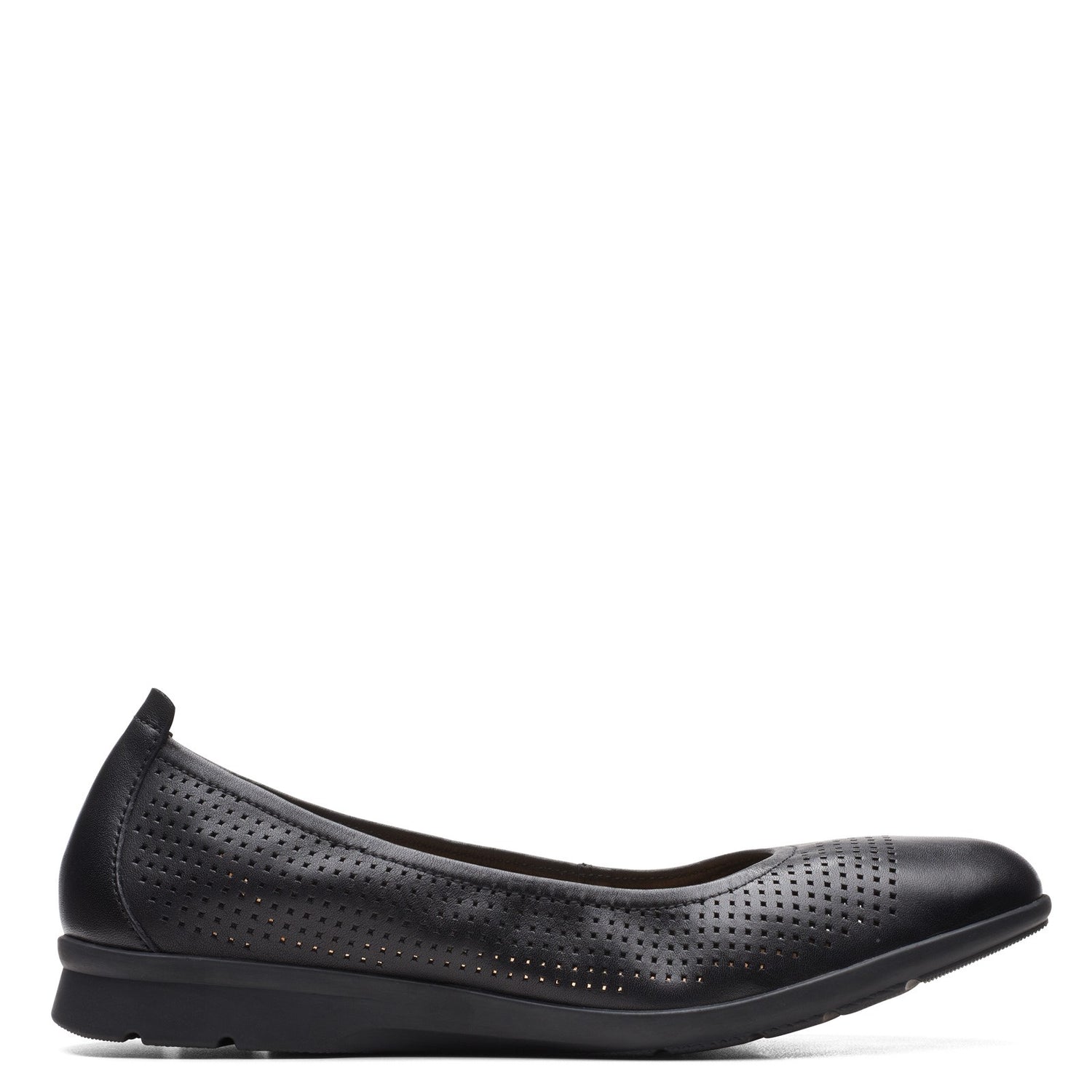 Peltz Shoes  Women's Clarks Jenette Ease Flat Black Leather 26165152