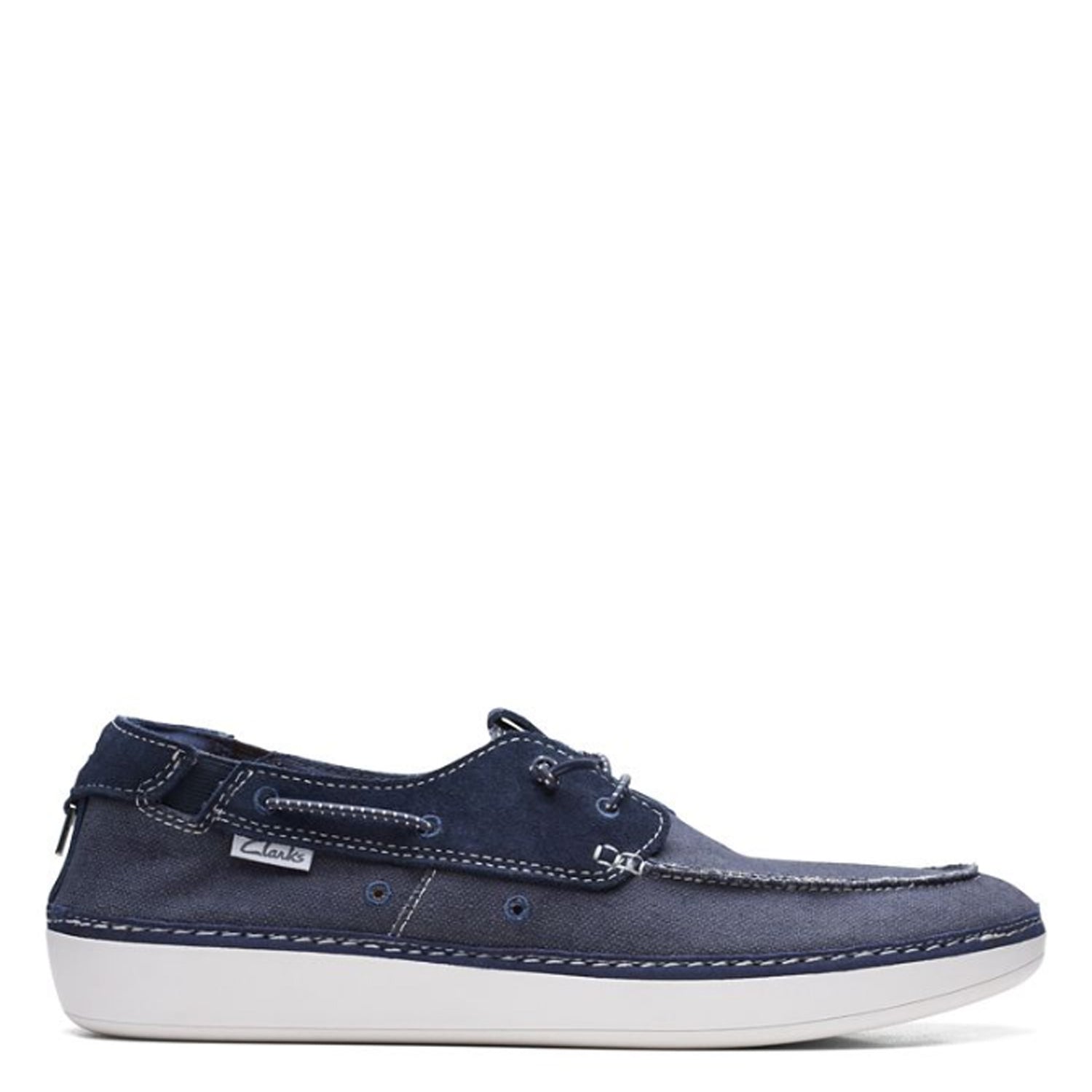 Peltz Shoes  Men's Clarks Higley Tie Boat Shoe Navy 26171556