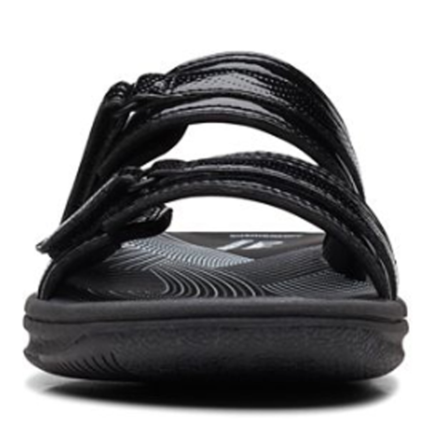 Peltz Shoes  Women's Clarks Breeze Piper Sandal BLACK PATENT 26171970